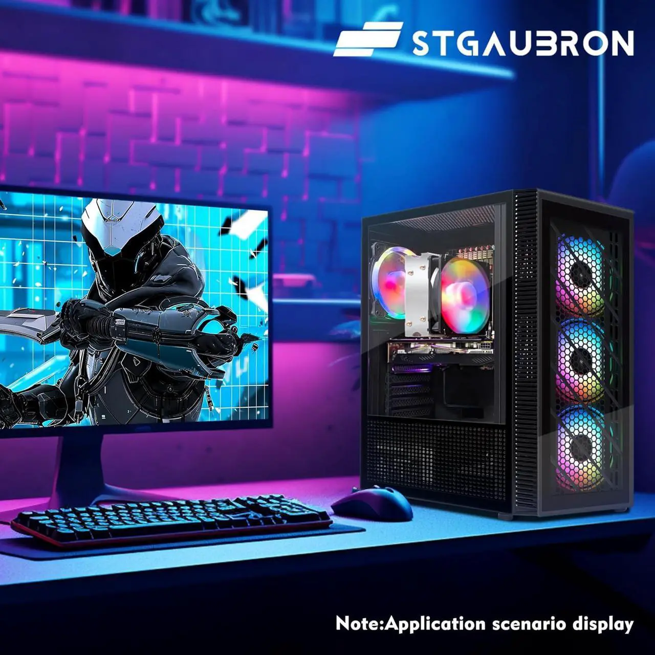 Alt view image 4 of 7 - STGAubron Gaming Desktop PC, AMD Athlon 3000G 3.5G, Radeon RX 580 16G GDDR5, 16G RAM, 512G SSD, 600M WiFi, BT 5.0, RGB Fan x 4, RGB Keyboard & Mouse & Mouse Pad, W11H64