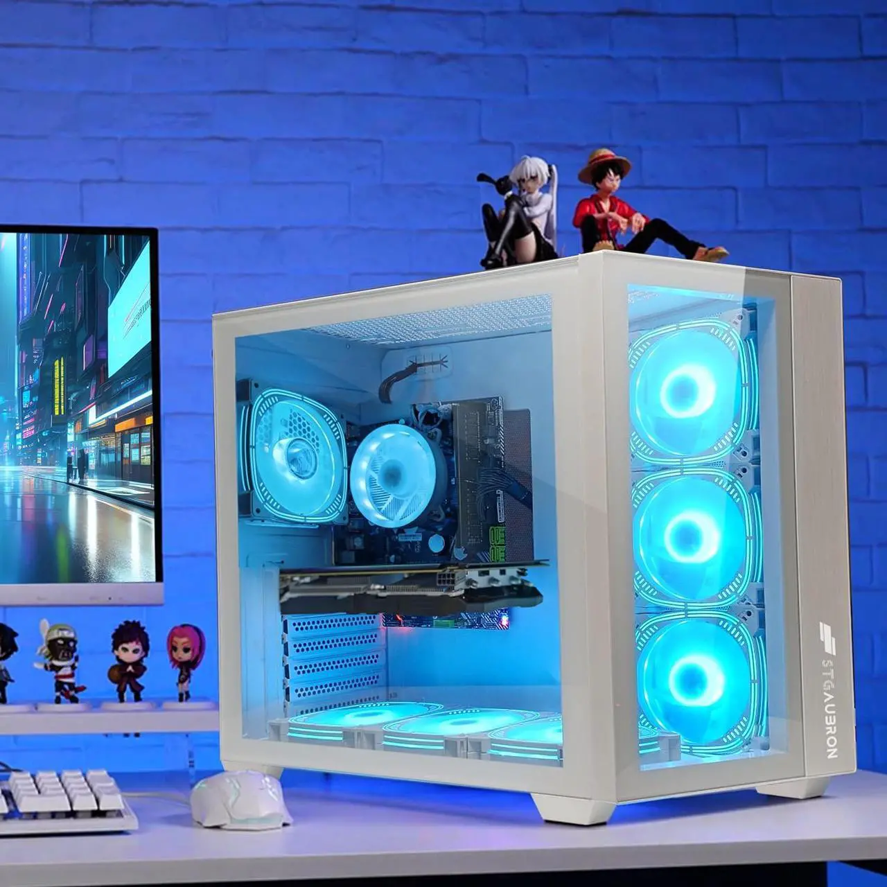Alt view image 4 of 7 - STGAubron Gaming Desktop PC, Intel Core i5-9400F up to 4.1GHz, Radeon RX 6600 XT 8G GDDR6, 16G RAM, 1T SSD, 600M WiFi, BT 5.0, RGB Fan x 7, RGB Keyboard & Mouse & Mouse Pad, W11H64