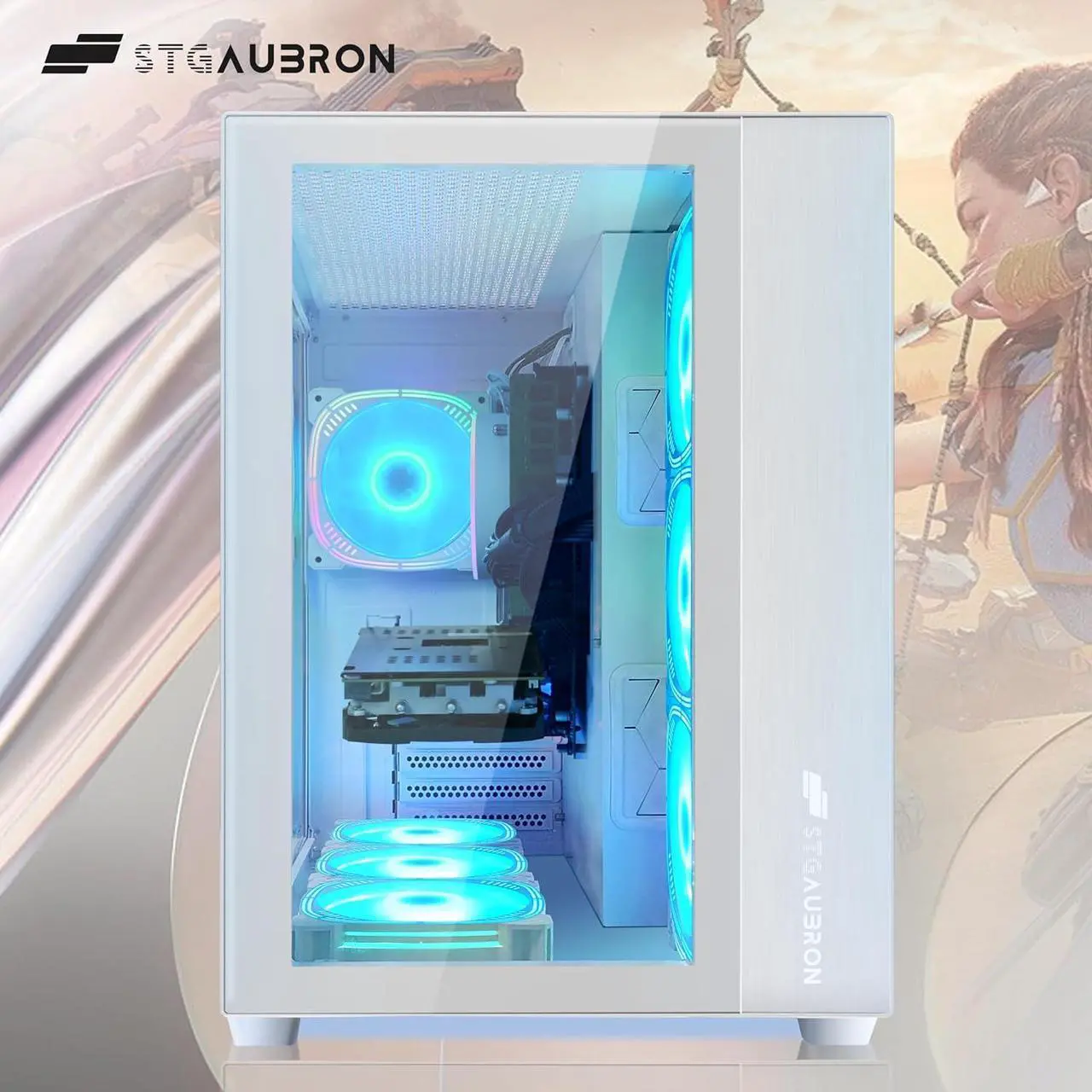 Alt view image 5 of 7 - STGAubron Gaming Desktop PC, Intel Core i5-9400F up to 4.1GHz, Radeon RX 6600 XT 8G GDDR6, 16G RAM, 1T SSD, 600M WiFi, BT 5.0, RGB Fan x 7, RGB Keyboard & Mouse & Mouse Pad, W11H64