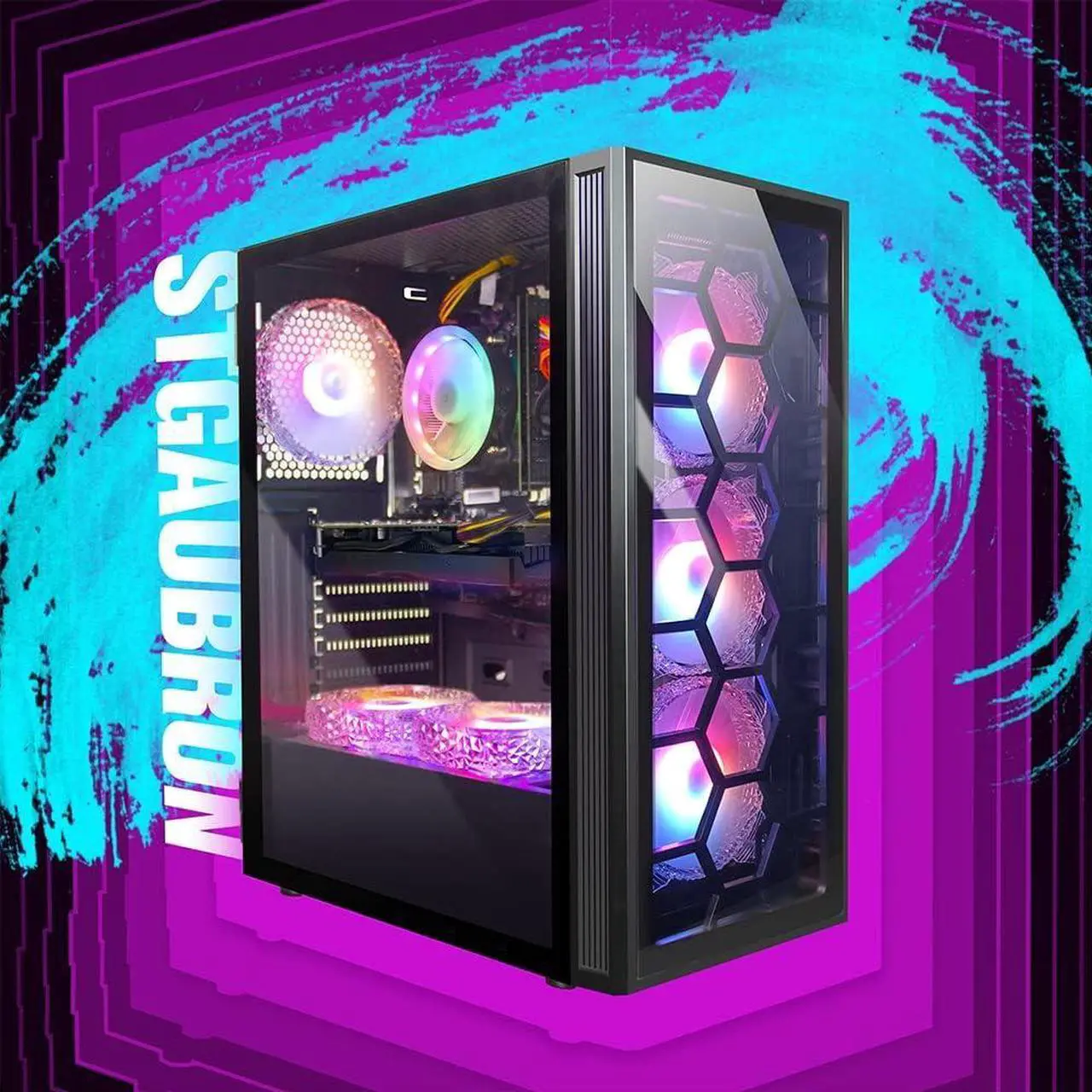 Alt view image 2 of 7 - STGAubron Gaming PC,Intel Core i7-3770 up to 3.9G,32G,1TB SSD,WiFi,BT 5.0,GeForce RTX 2060 Super 8G GDDR6,RGB Fanx6,RGB Keybaord&Mouse&Mouse Pad,RGB Bluetooth Sound Bar,RGB Bluetooth Gaming Mic,W10H64