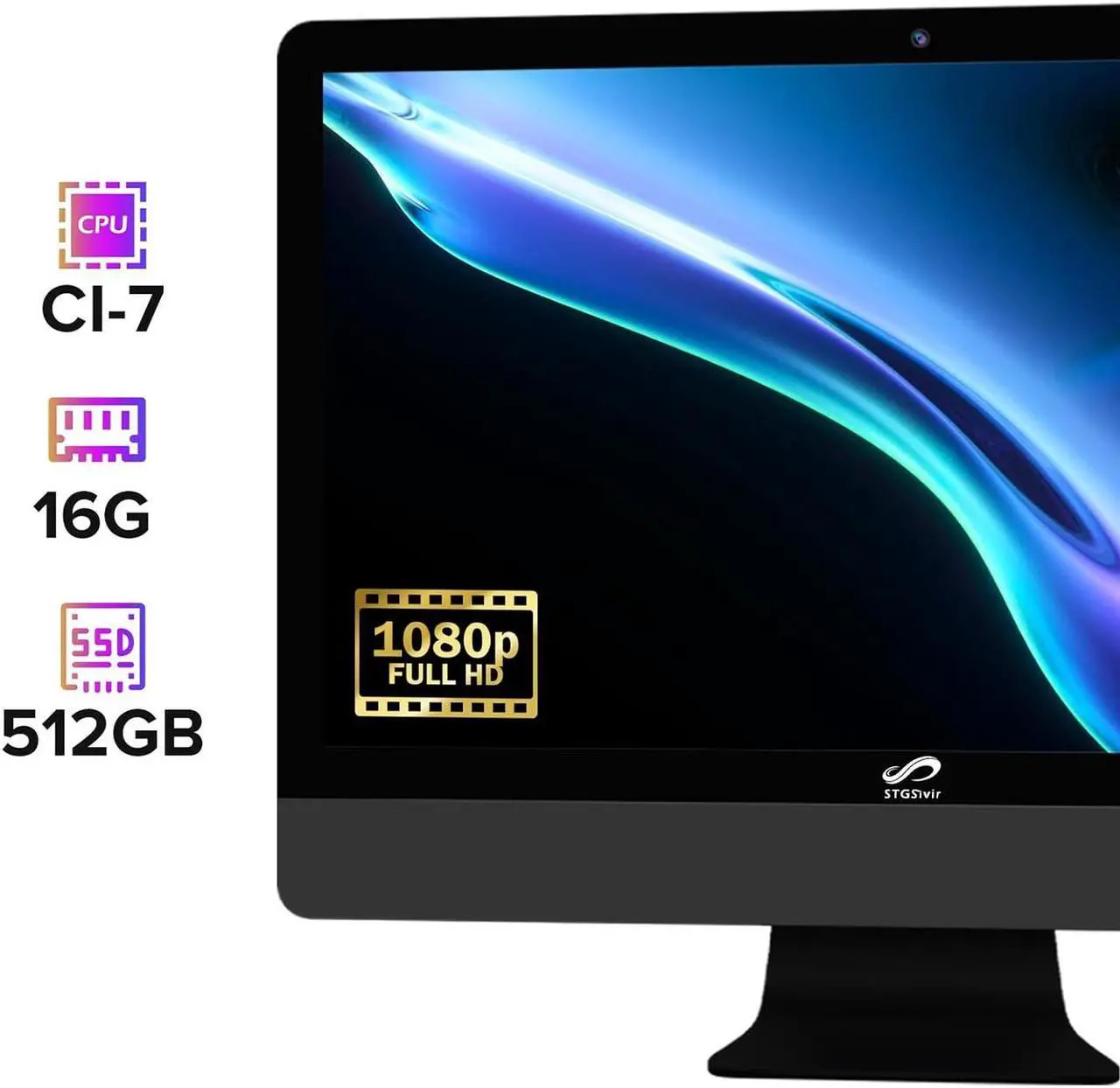 Alt view image 2 of 5 - STGSivir All-in-One Desktop, 22-inch FHD Display, Quad-Core i7 3.1 up to 3.9GHz, 16G Memory, 512G SSD, WiFi 5, Bluetooth, RGB Keyboard & Mouse & Mouse Pad, Windows 10 Home