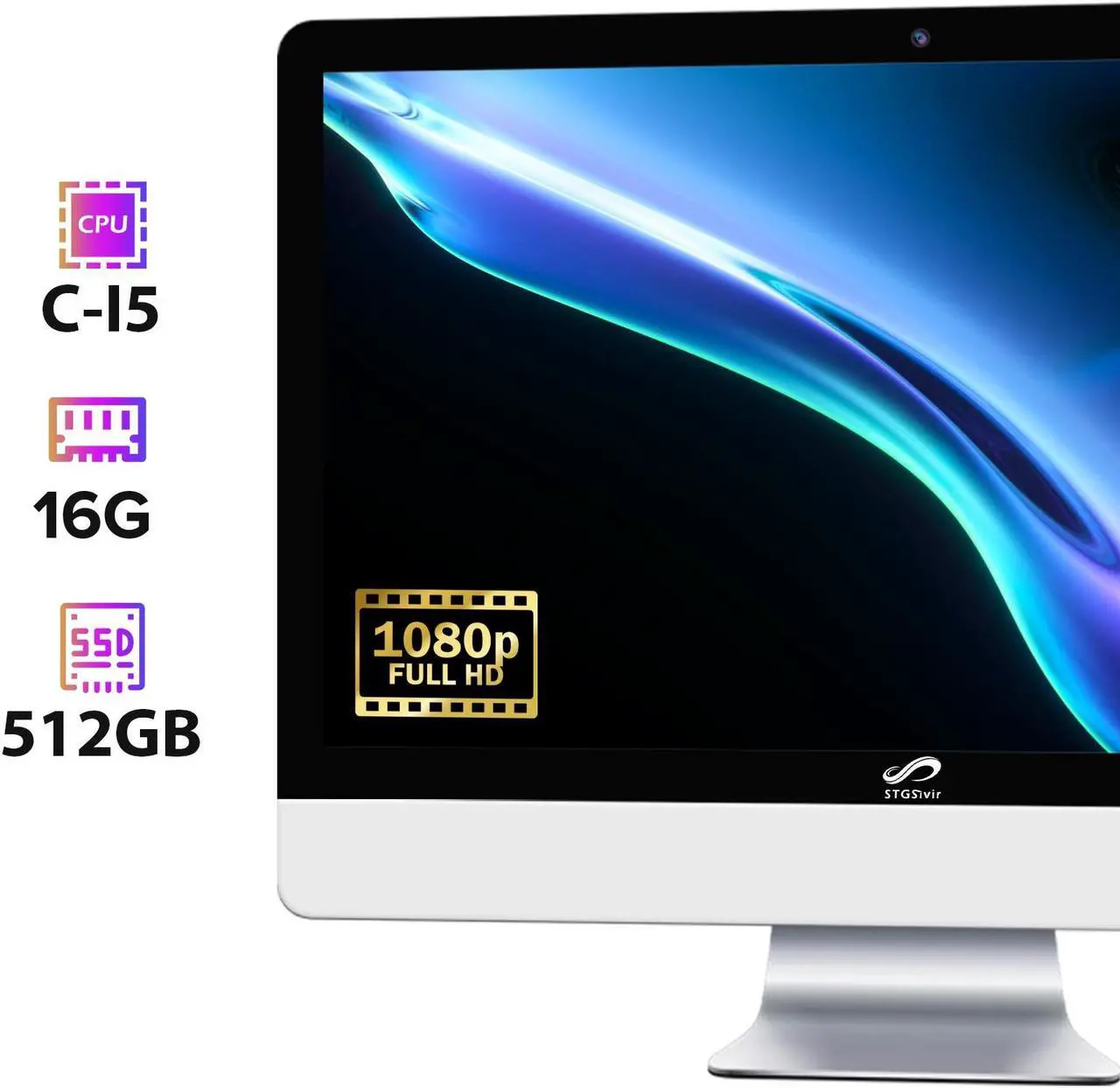 Alt view image 2 of 5 - STGSivir All-in-One Desktop, 24" FHD Display, Intel Core i5-8500T up to 3.5GHz, 16G DDR4 Memory, 512G SSD, WiFi 5, Bluetooth, RGB Keyboard & Mouse & Mouse Pad, Webcam, W11H64