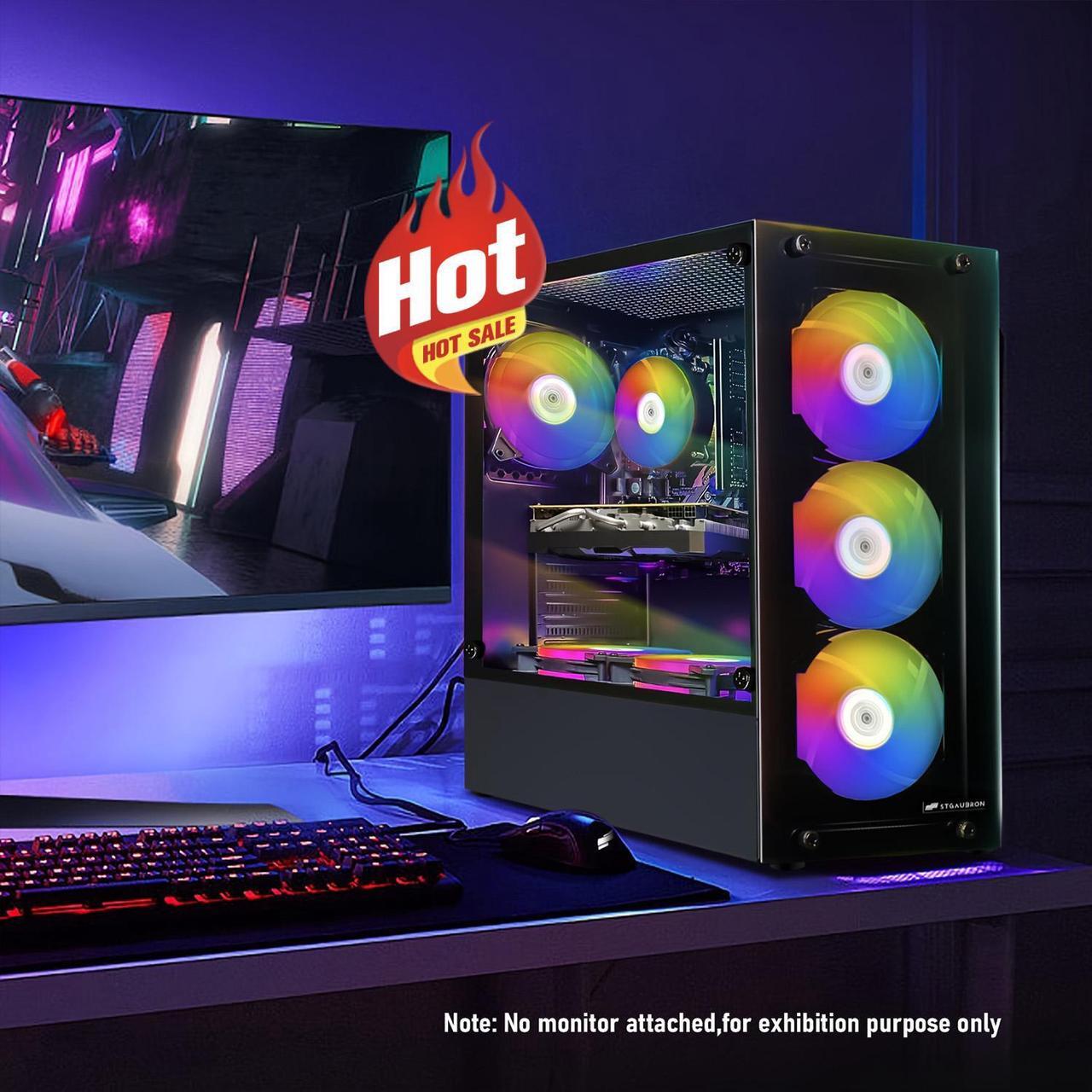 Alt view image 4 of 4 - STGAubron Gaming Desktop PC, Intel Core i7 3.4G up to 3.9G, Radeon RX 5700 8G GDDR6, 16G RAM, 512G SSD, 600M WiFi, BT 5.0, RGB Fan x 4, RGB Keyboard & Mouse & Mouse Pad, RGB BT Sound Bar, W10H64