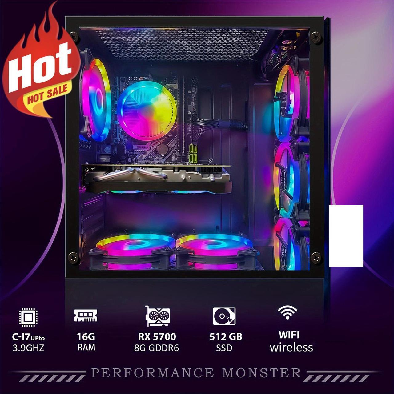 Main image of STGAubron Gaming Desktop PC, Intel Core i7 3.4G up to 3.9G, Radeon RX 5700 8G GDDR6, 16G RAM, 512G SSD, 600M WiFi, BT 5.0, RGB Fan x 4, RGB Keyboard & Mouse & Mouse Pad, RGB BT Sound Bar, W10H64