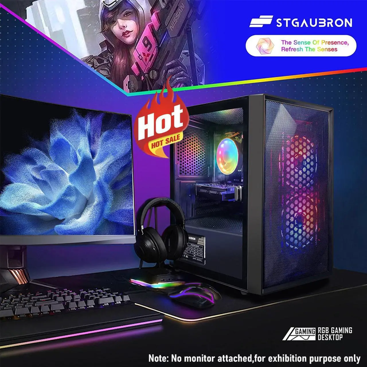 Alt view image 4 of 5 - STGAubron Gaming, Intel Core I5 3.3Ghz up to 3.7Ghz, 16G Ram, 512G SSD, AMD Radeon RX 550 4G GDDR5, WiFi, BT 5.0, RGB Fan x 3, RGB Keybaord & Mouse, RGB Mouse Pad, W10H64