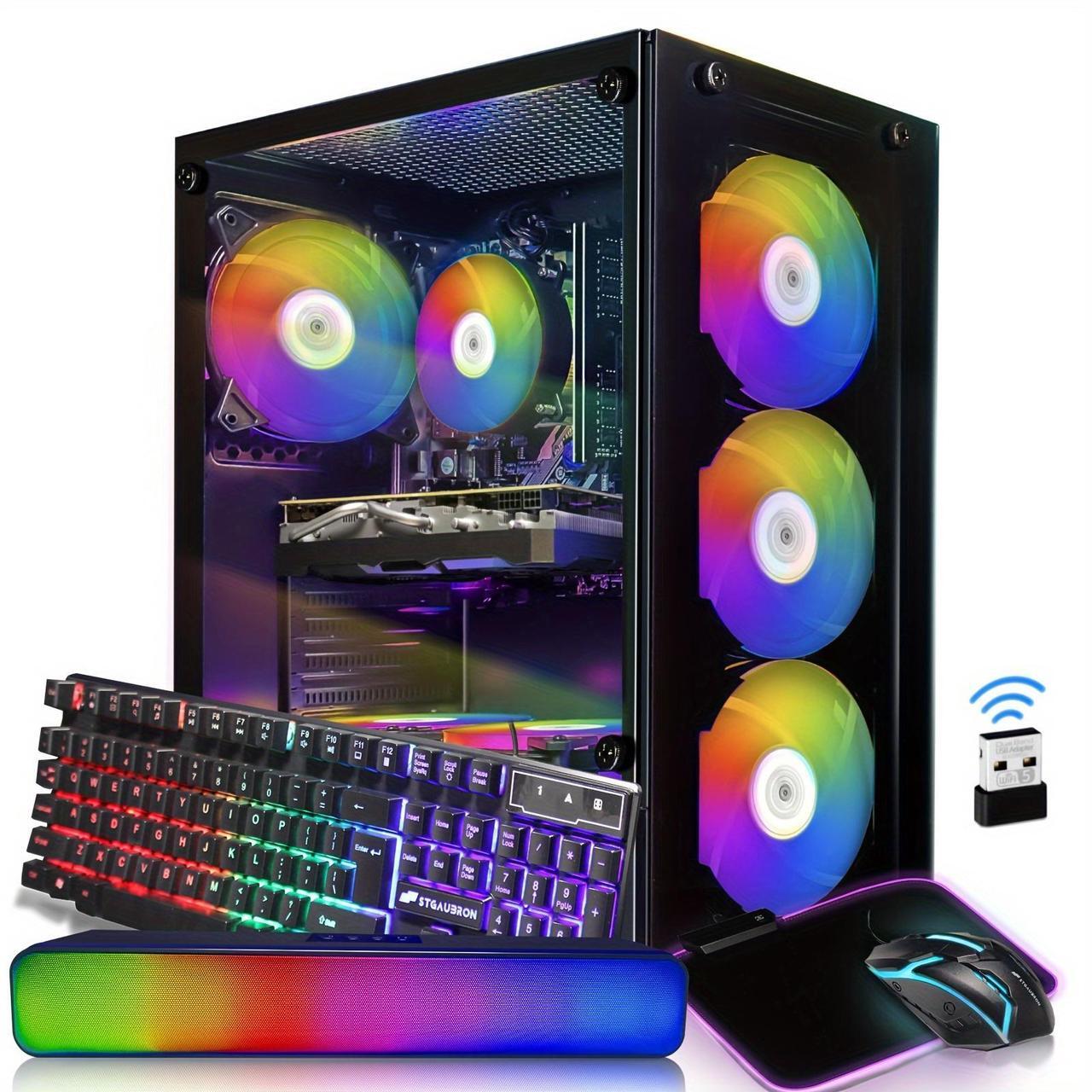 Alt view image 3 of 4 - STGAubron Gaming Desktop PC, Intel Core i7 3.4G up to 3.9G, Radeon RX 5700 8G GDDR6, 16G RAM, 512G SSD, 600M WiFi, BT 5.0, RGB Fan x 4, RGB Keyboard & Mouse & Mouse Pad, RGB BT Sound Bar, W10H64