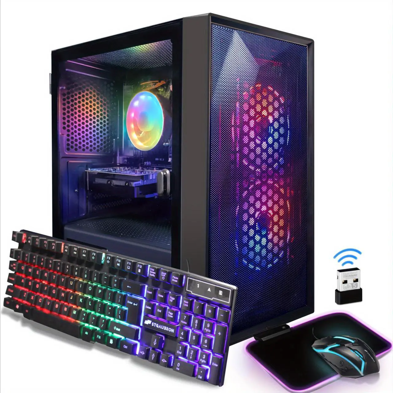 Alt view image 2 of 6 - STGAubron Prebuilt Gaming PC Desktop, AMD Radeon RX 550 4G GDDR5, Intel Core I5 3.3Ghz up to 3.7Ghz, 16G Ram, 512G SSD, WiFi, BT 5.0, RGB Fan x 3, RGB Mouse Pad, Windows 10 Home