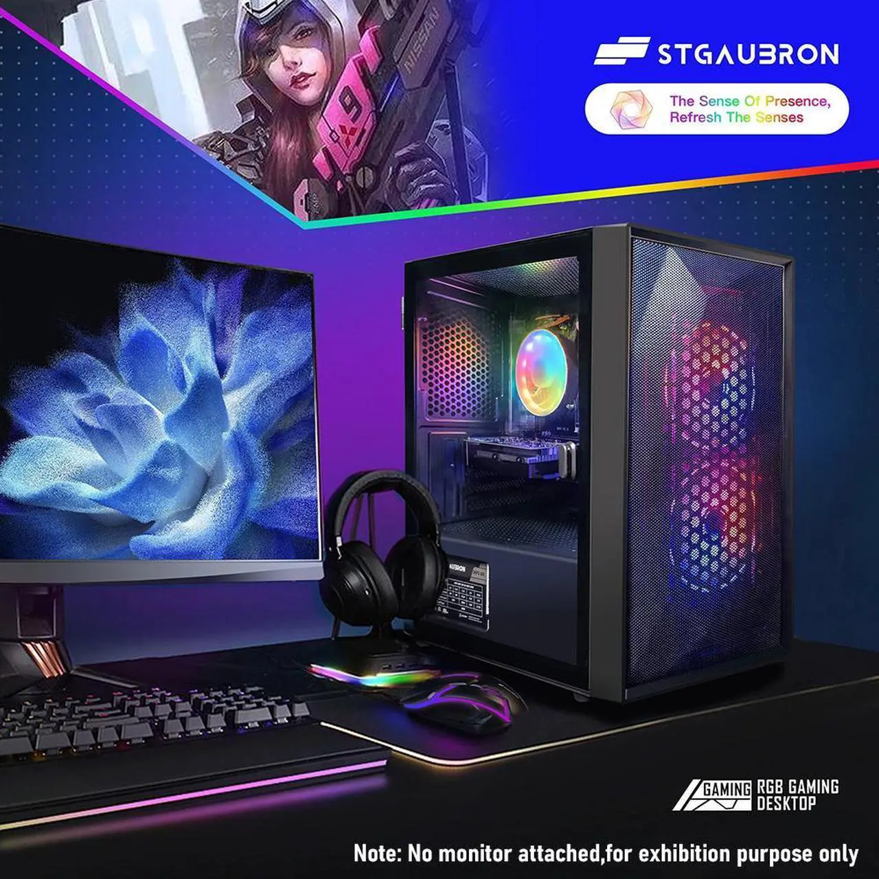 Alt view image 3 of 6 - STGAubron Prebuilt Gaming PC Desktop, AMD Radeon RX 550 4G GDDR5, Intel Core I5 3.3Ghz up to 3.7Ghz, 16G Ram, 512G SSD, WiFi, BT 5.0, RGB Fan x 3, RGB Mouse Pad, Windows 10 Home