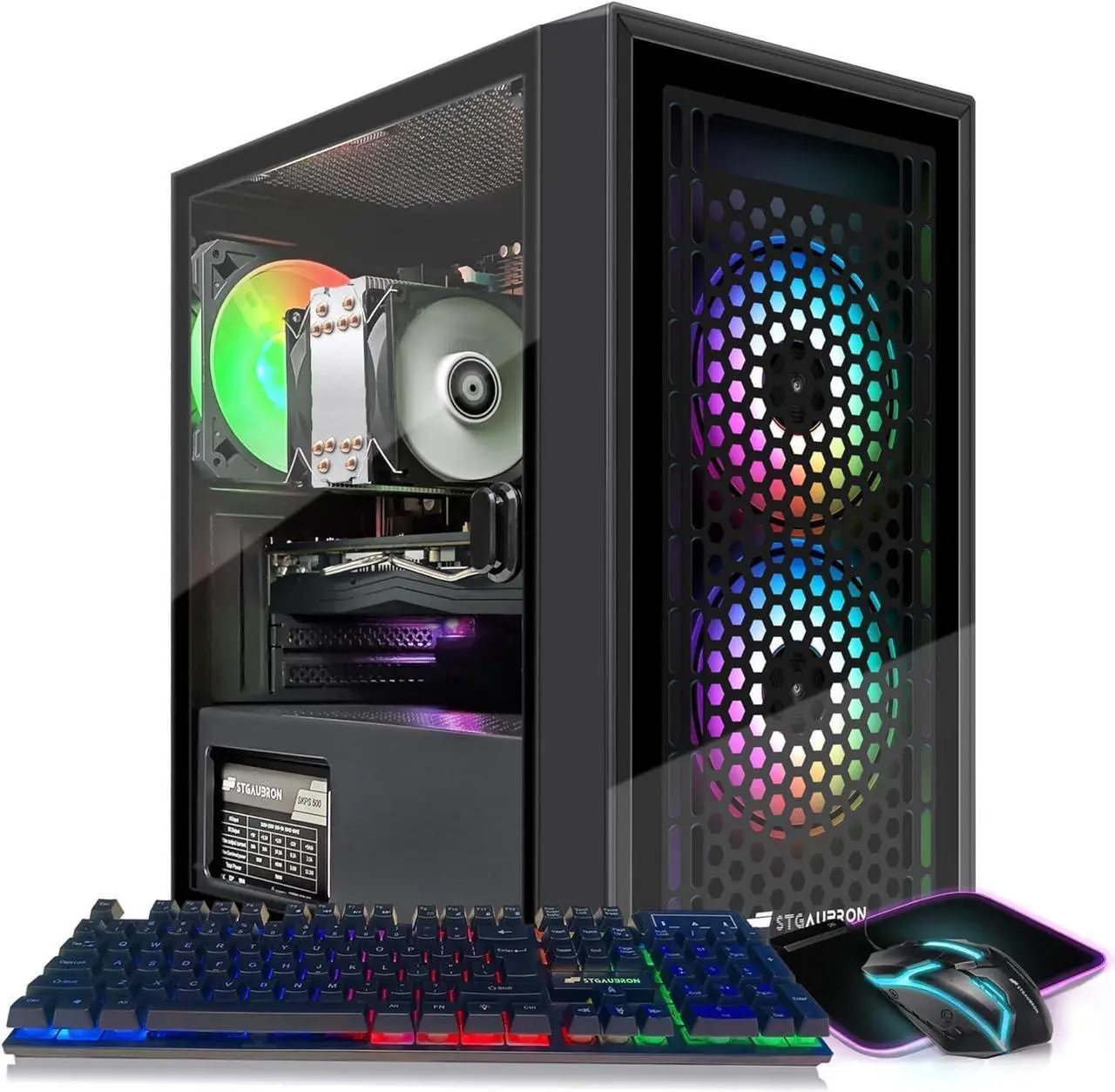 Alt view image 3 of 6 - STGAubron Gaming PC Computer Desktop, Intel i7 Xeon E5 2.8G, Radeon RX 580 8G, 16G DDR4, 512G SSD, 600M WiFi, BT 5.0, RGB Fan x3, Windows 10 Home
