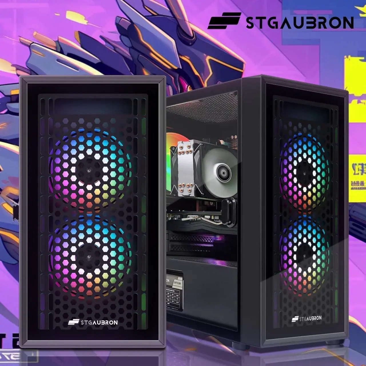 Alt view image 4 of 6 - STGAubron Gaming PC Computer Desktop, Intel i7 Xeon E5 2.8G, Radeon RX 580 8G, 16G DDR4, 512G SSD, 600M WiFi, BT 5.0, RGB Fan x3, Windows 10 Home