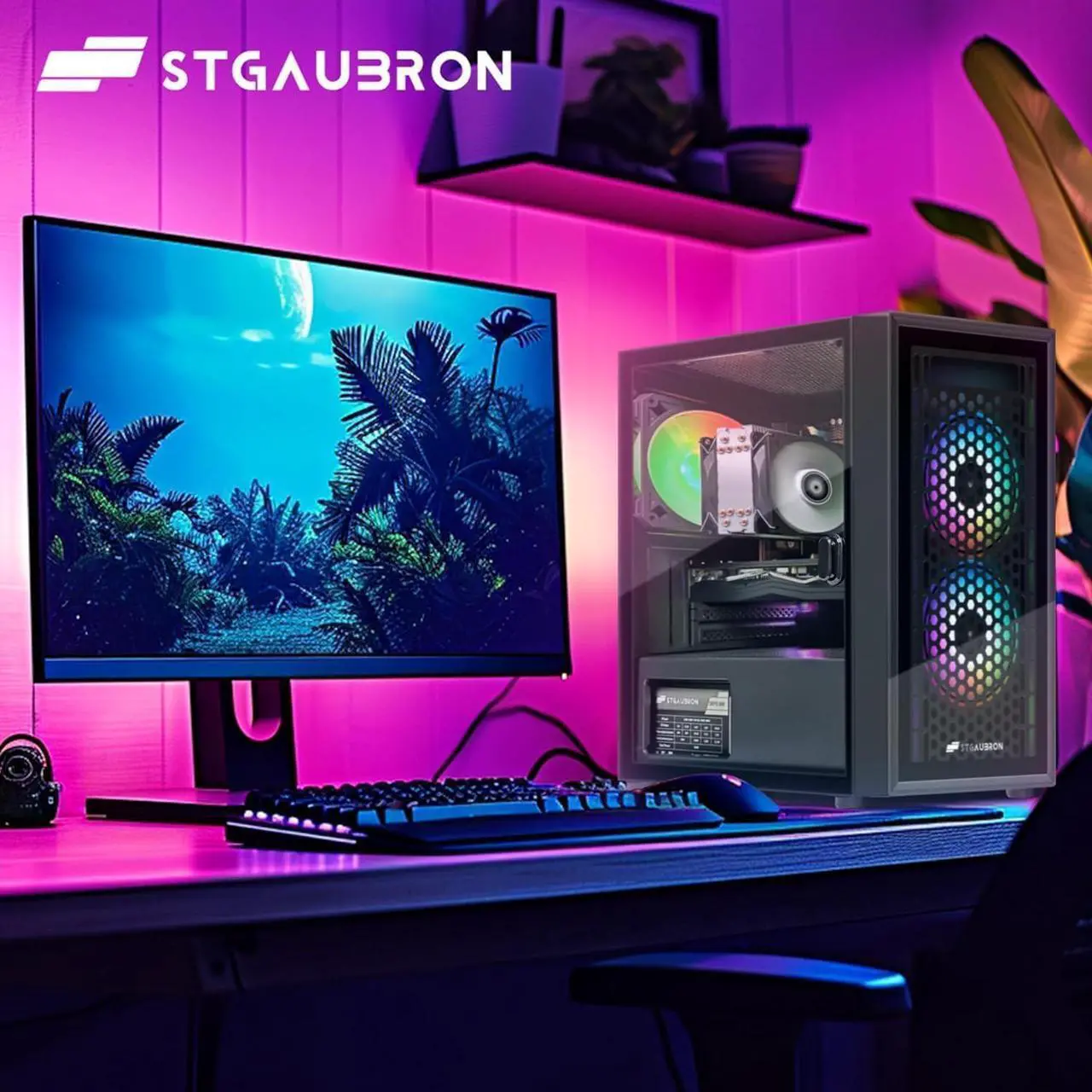 Alt view image 5 of 6 - STGAubron Gaming PC Computer Desktop, Intel i7 Xeon E5 2.8G, Radeon RX 580 8G, 16G DDR4, 512G SSD, 600M WiFi, BT 5.0, RGB Fan x3, Windows 10 Home