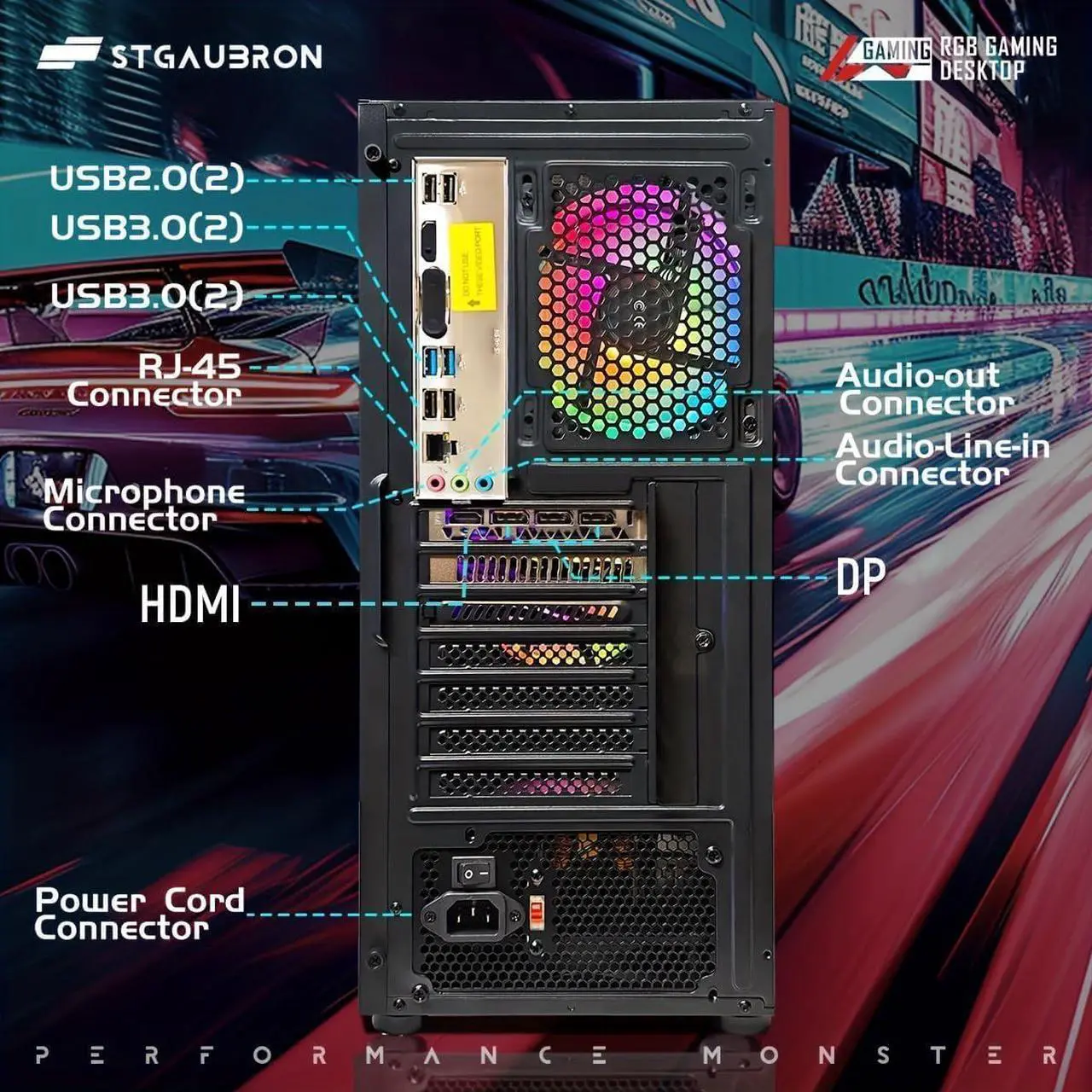 Alt view image 5 of 6 - STGAubron Gaming PC Computer Desktop, Radeon RX 580 8GB, Intel i7 Xeon E5 up to 3.6GHz,16GB RAM, 512GB SSD, WiFi, BT 5.0, RGB Fan x4, Windows 10 Home
