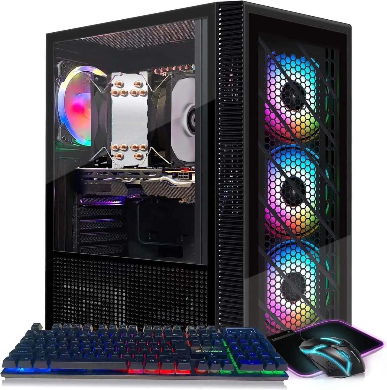 Alt view image 3 of 6 - STGAubron Gaming PC Computer Desktop, Radeon RX 580 8GB, Intel i7 Xeon E5 up to 3.6GHz,16GB RAM, 512GB SSD, WiFi, BT 5.0, RGB Fan x4, Windows 10 Home