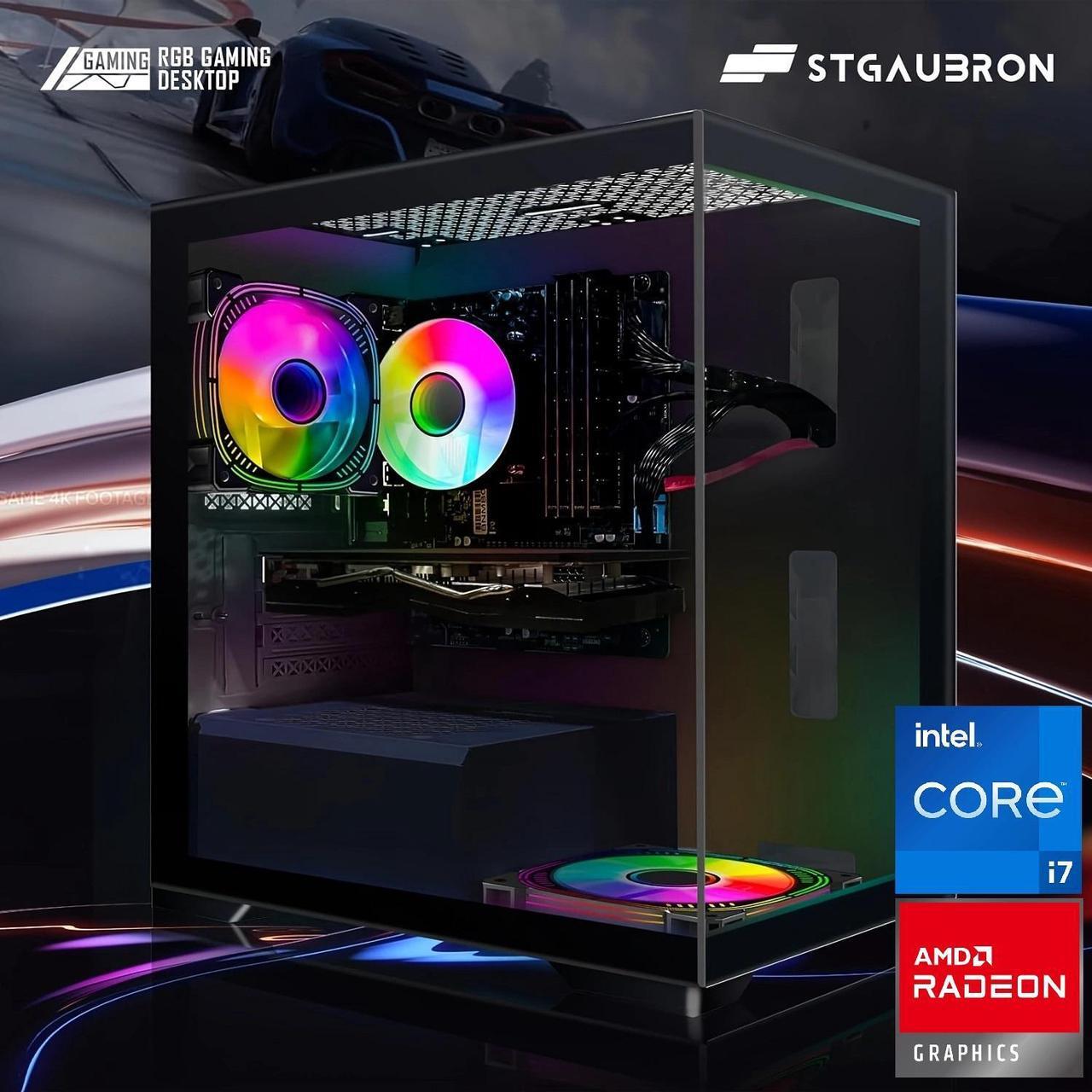 Main image of STGAubron Gaming Desktop PC,Intel Core i7 3.4G up to 3.9G,16G RAM,512G SSD,Radeon RX 580 16G GDDR5,600M WiFi,BT 5.0,RGB Fan x 2,RGB Keyboard&Mouse,RGB Mouse Pad,RGB BT Sound Bar,W10H64