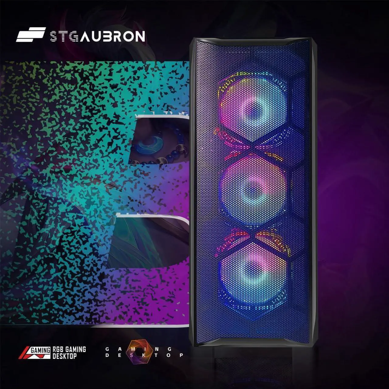 Alt view image 4 of 5 - STGAubron Gaming PC Computer Desktop, Intel Core i7 up to 3.9G, Radeon RX 580 8G, 16G RAM, 1T SSD, 600M WiFi, BT 5.0, RGB Fan x6, RGB BT Soundbar & Headphone, Windows 10 Home