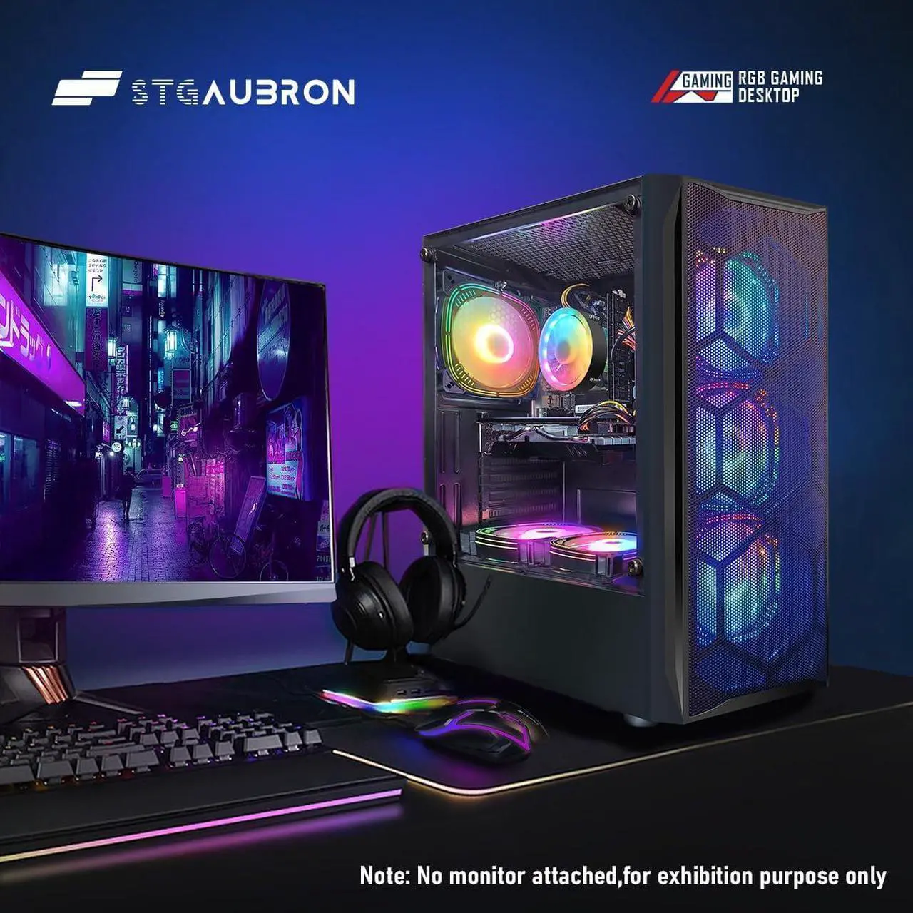 Alt view image 3 of 5 - STGAubron Gaming PC Computer Desktop, Intel Core i7 up to 3.9G, Radeon RX 580 8G, 16G RAM, 1T SSD, 600M WiFi, BT 5.0, RGB Fan x6, RGB BT Soundbar & Headphone, Windows 10 Home