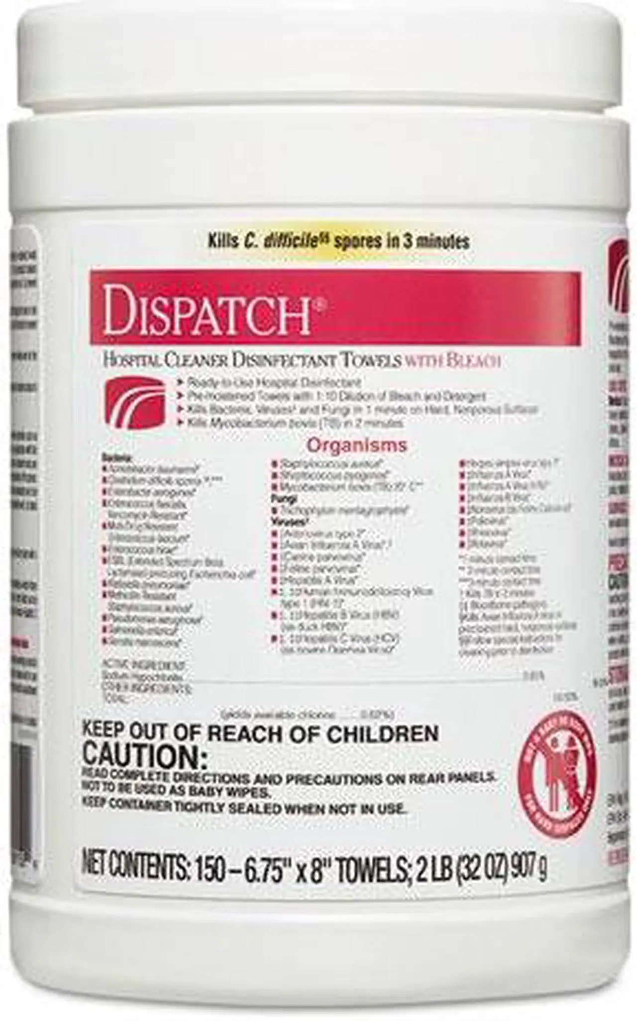 Alt view image 8 of 20 - Clorox CLO 69150 Dispatch Hospital Cleaner Disinfectant Towels with Bleach Wipes Canister (150 CT.)