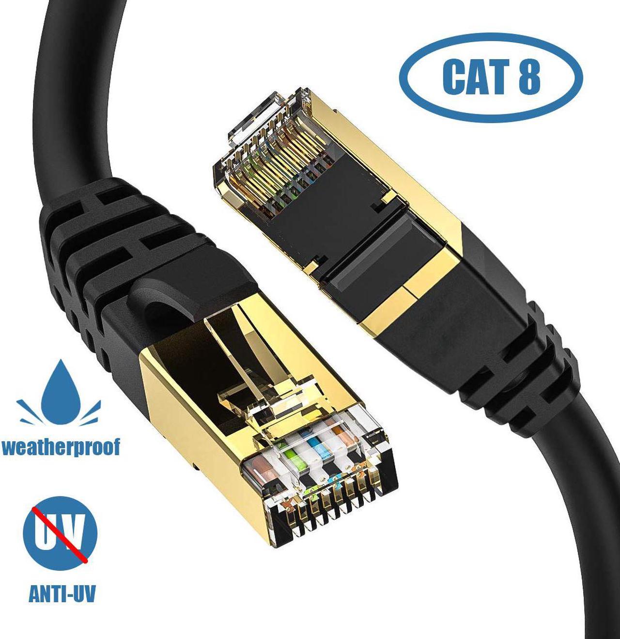 Cat8 Ethernet Cable, Outdoor&Indoor, 6FT Heavy Duty High Speed 26AWG Cat8 LAN Network Cable 40Gbps, 2000Mhz with Gold Plated RJ45 Connector, Weatherproof S/FTP UV Resistant for Router/Gaming/Modem