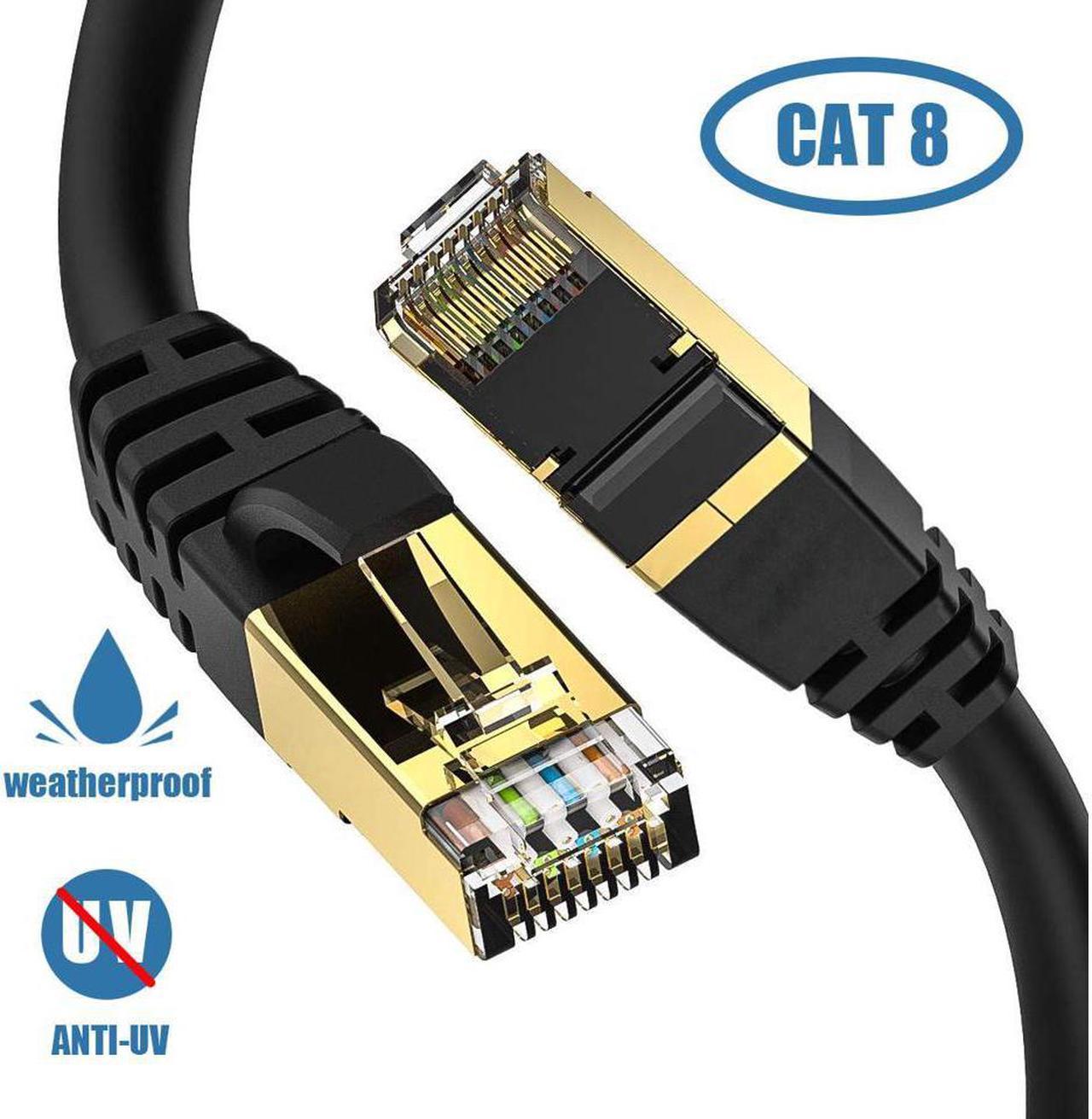 Cat8 Ethernet Cable, Outdoor&Indoor, 15FT Heavy Duty High Speed 26AWG Cat8 LAN Network Cable 40Gbps, 2000Mhz with Gold Plated RJ45 Connector, Weatherproof S/FTP UV Resistant for Router/Gaming/Modem