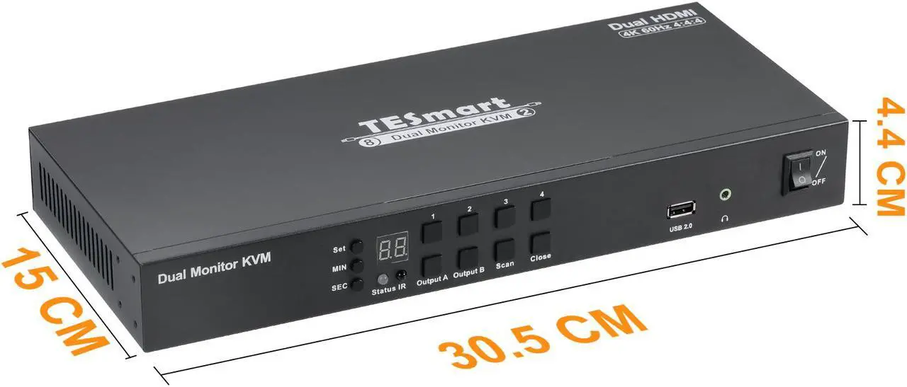 Alt view image 6 of 7 - TESmart 4x2 Dual Monitor HDMI KVM Switch 4 Port KVM 4K@60Hz 4:4:4 4 PCs 2 Monitors KVM Switcher Controls via Keyboard/IR Remote | with Extra USB 2.0 &L/R Audio Port includes 4 pcs of 1.5 m KVM Cables