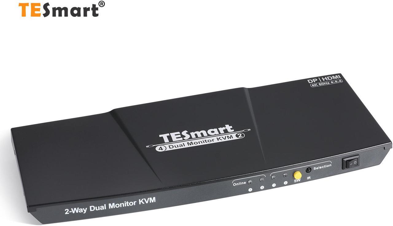 Main image of TESmart KVM Switch HDMI+DisplayPort ,2 In 2  Out ,Dual Monitor KVM Switch ,support 4K 3840*2160@60Hz  with Audio interface and USB 2.0