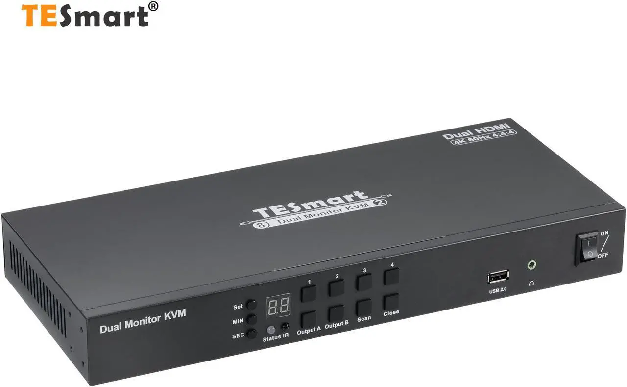 Main image of TESmart 4x2 Dual Monitor HDMI KVM Switch 4 Port KVM 4K@60Hz 4:4:4 4 PCs 2 Monitors KVM Switcher Controls via Keyboard/IR Remote | with Extra USB 2.0 &L/R Audio Port includes 4 pcs of 1.5 m KVM Cables