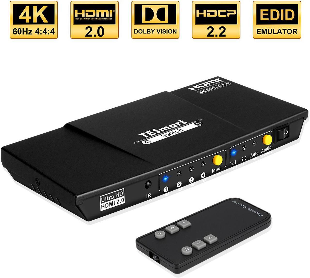 Main image of TESmart 4x1 HDMI Switch Ultra HD supports 4K@60Hz 4: 4: 4, 4-port HDMI switch 3DTV pass-through, Support S/PDIF and L/R audio out and IR remote control, For Xbox 360/One, PS4/PS3