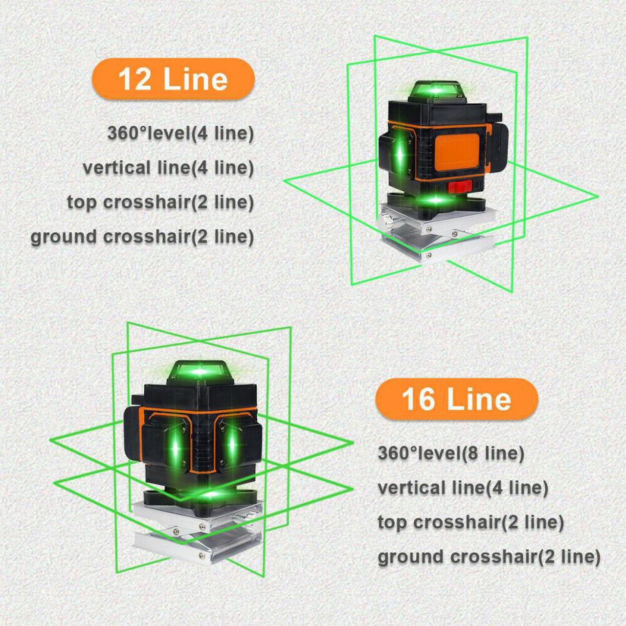 Alt view image 3 of 6 - 16 Lines Green Laser Level Self Leveling 4D 360° Rotary Cross Measure Tool Kit