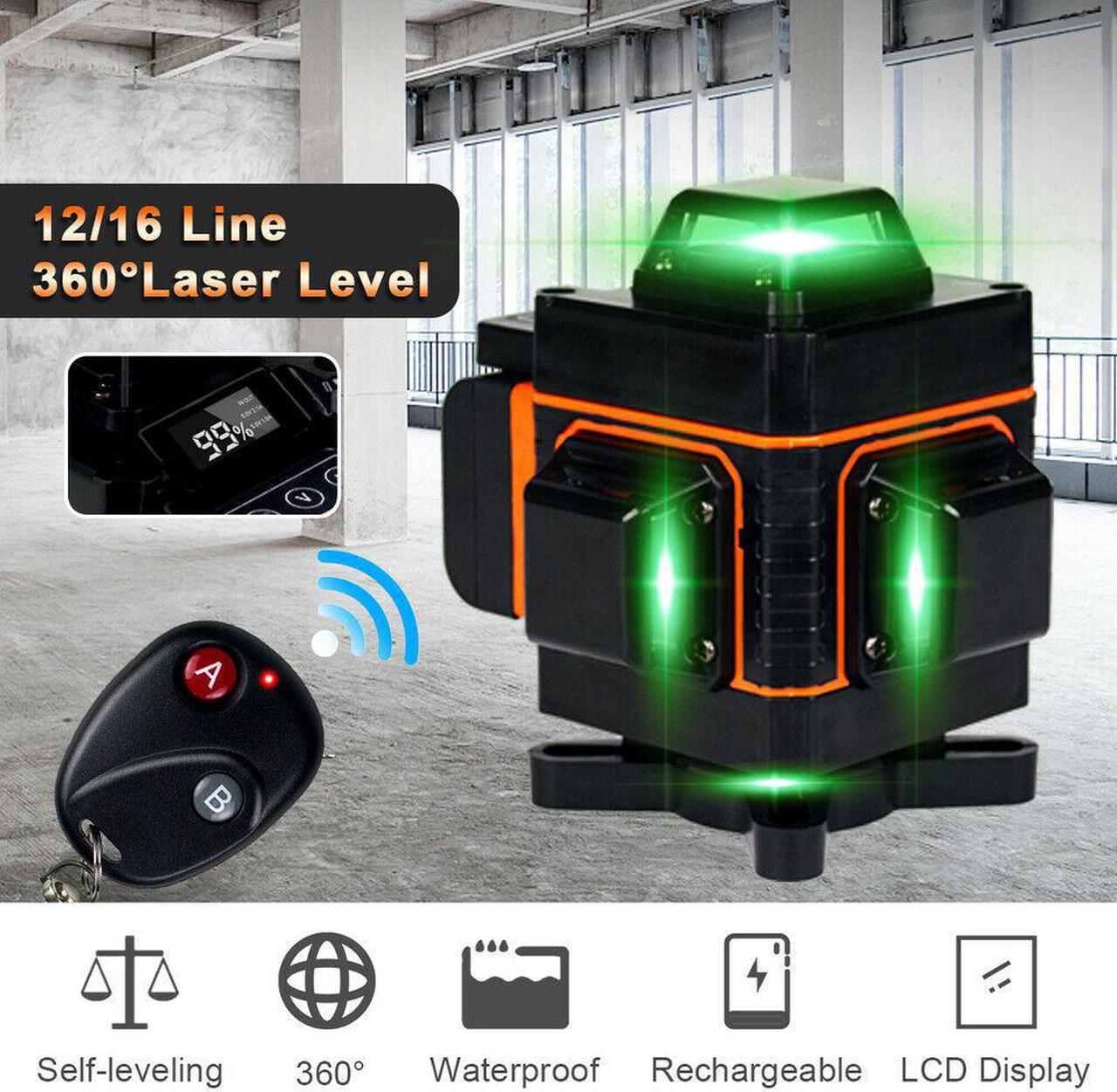 Alt view image 2 of 6 - 16 Lines Green Laser Level Self Leveling 4D 360° Rotary Cross Measure Tool Kit
