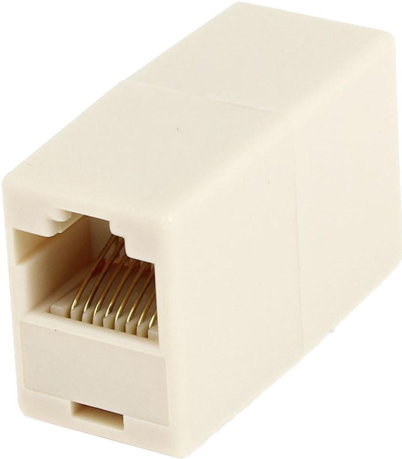 Unique Bargains Telephone Network RJ45 Double Female Plug Adapter Connector Beige