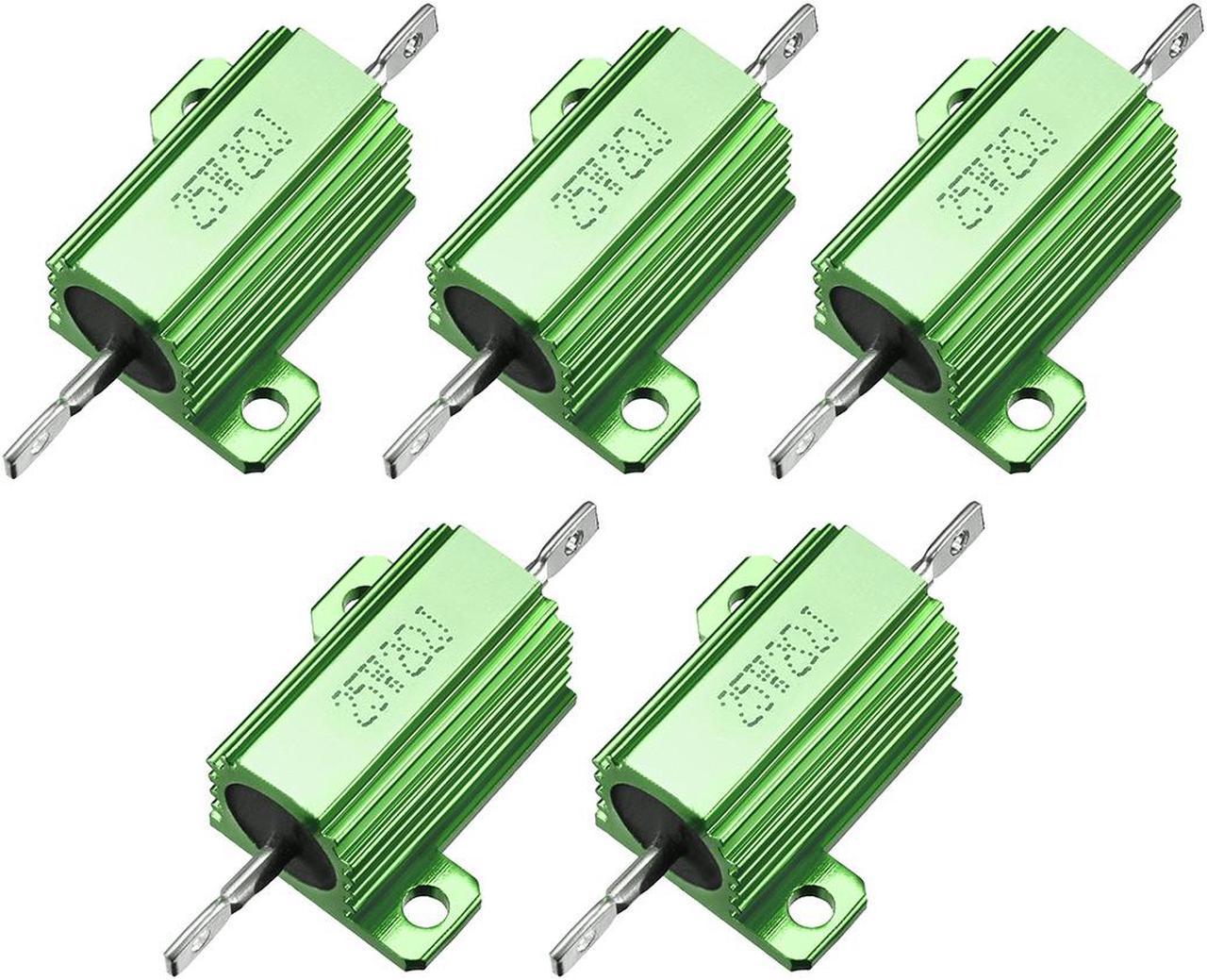 Unique Bargains 25W 2 Ohm Aluminium Housing Chassis Mount Wirewound Power Resistors Green 5pcs