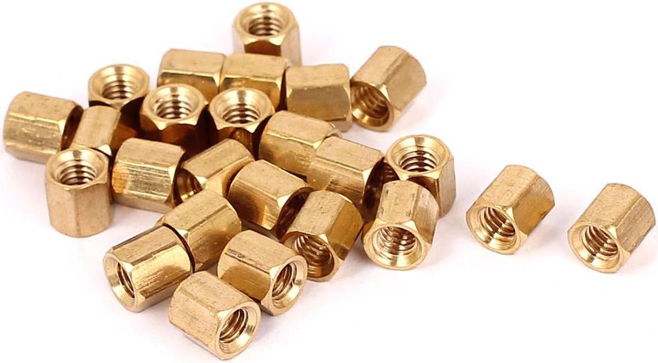 M4 x 6mm Female Threaded Brass Hex Standoff Pillar Rod Spacer Coupler Nut 25pcs