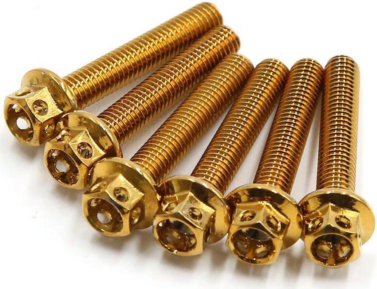 6pcs Gold Tone Stainless Steel Motorcycle Bolts Screws Fastener M6 x 35mm