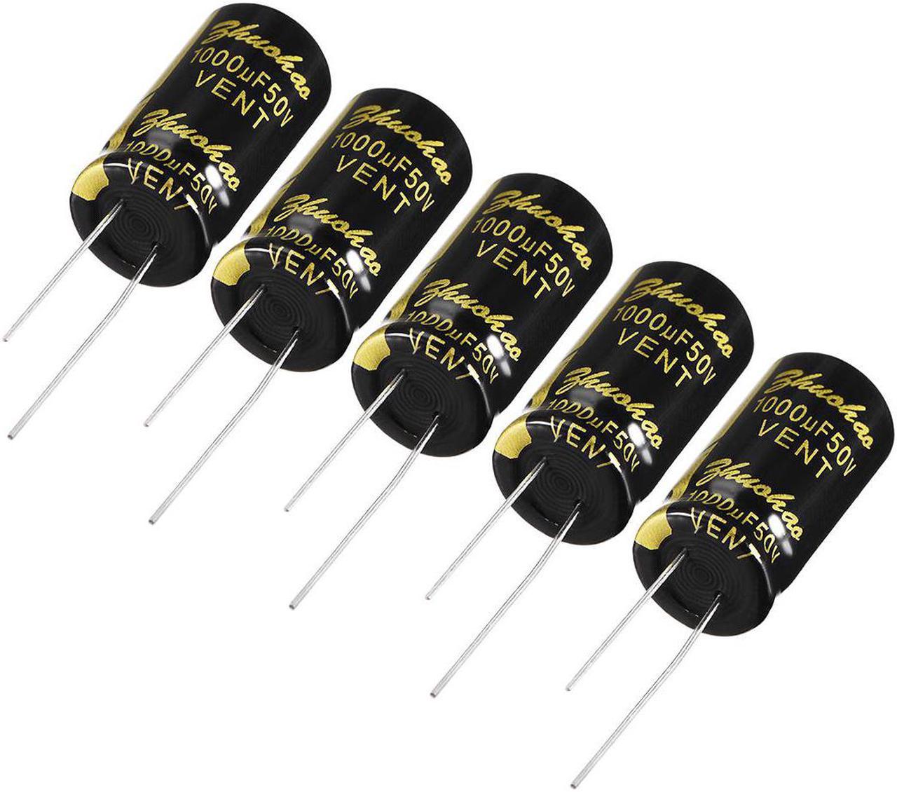 Aluminum Radial Electrolytic Capacitor 1000uF 50V Life 13 x 25 mm Black 5pcs