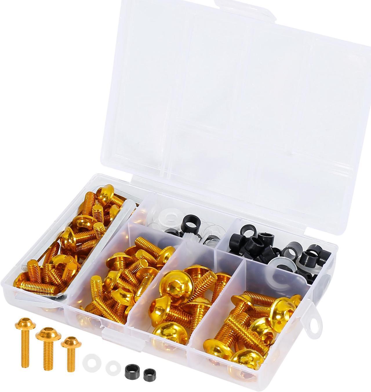 158pcs Universal Motorcycle Windscreen Fairing Bolts Bodywork Screws Gold Tone