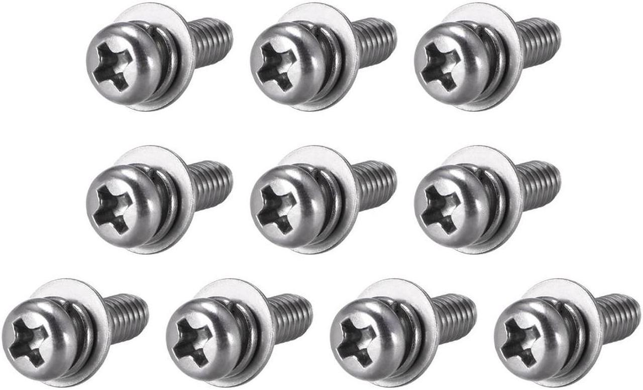 M4 x 12mm Stainless Steel Phillips Pan Head Machine Screws Bolts Combine with Spring Washer and Plain Washers 10pcs