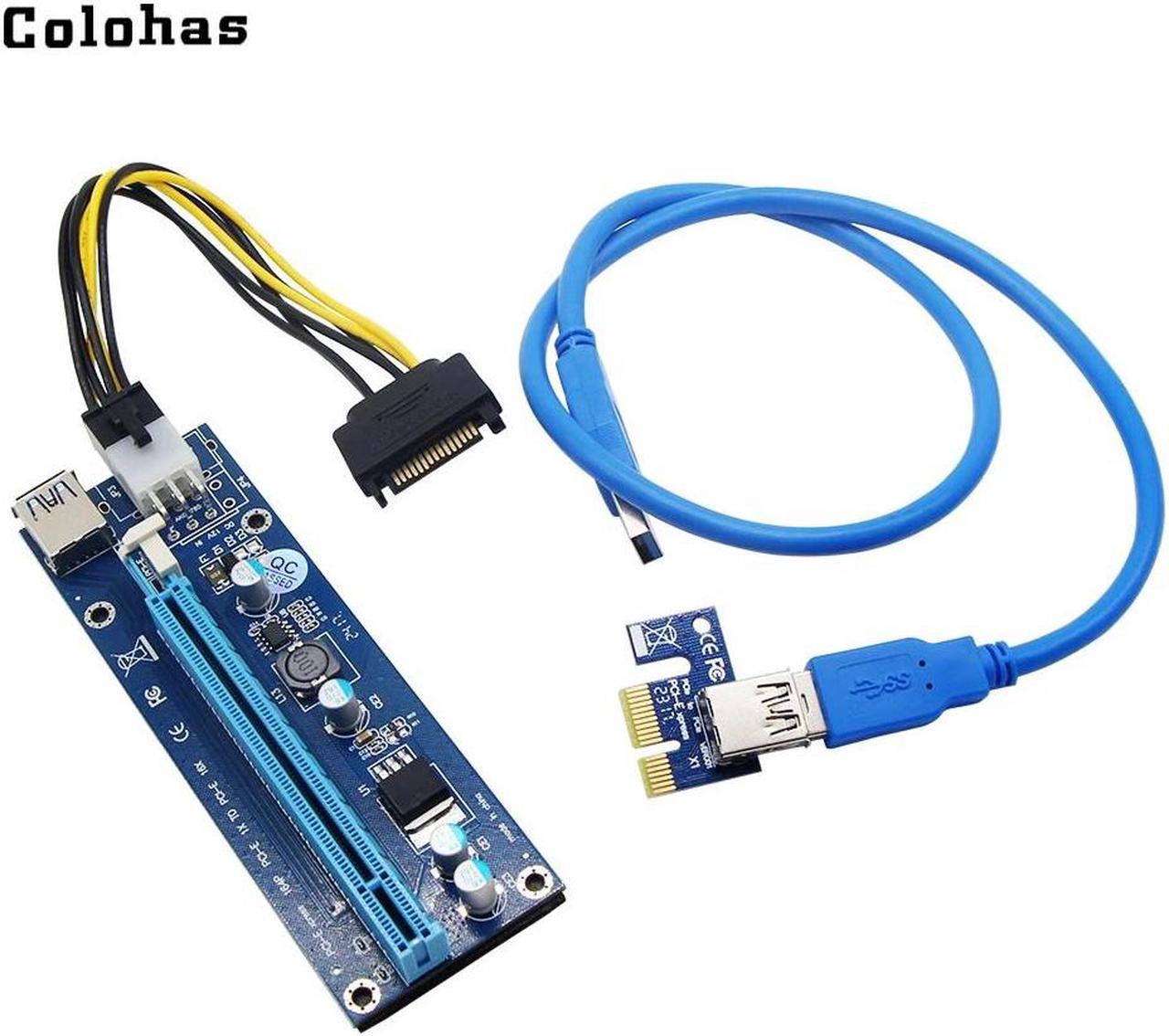 PCI-E PCI Express 1X to 16x Extender Riser Adapter Card USB 3.0 Cable SATA 15pin to Molex 6pin Power Cable for BTC LTC ETH Miner