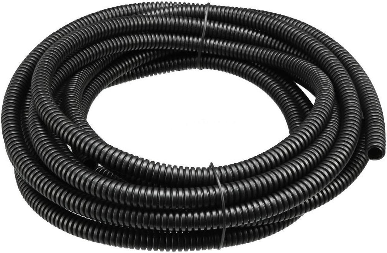 Corrugated Tube Conduit PP Polyethylene Tubing Flexible Pipe Hose Black 7mm Inner Dia 10mm Outer Dia. 4.6M Long