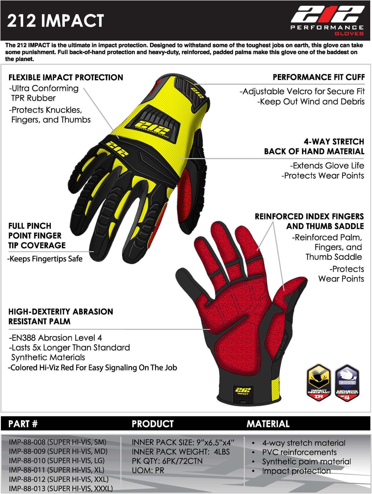 Alt view image 7 of 7 - 212 Performance IMP-88-013 Super Hi-Vis Impact Gloves, XXX-Large