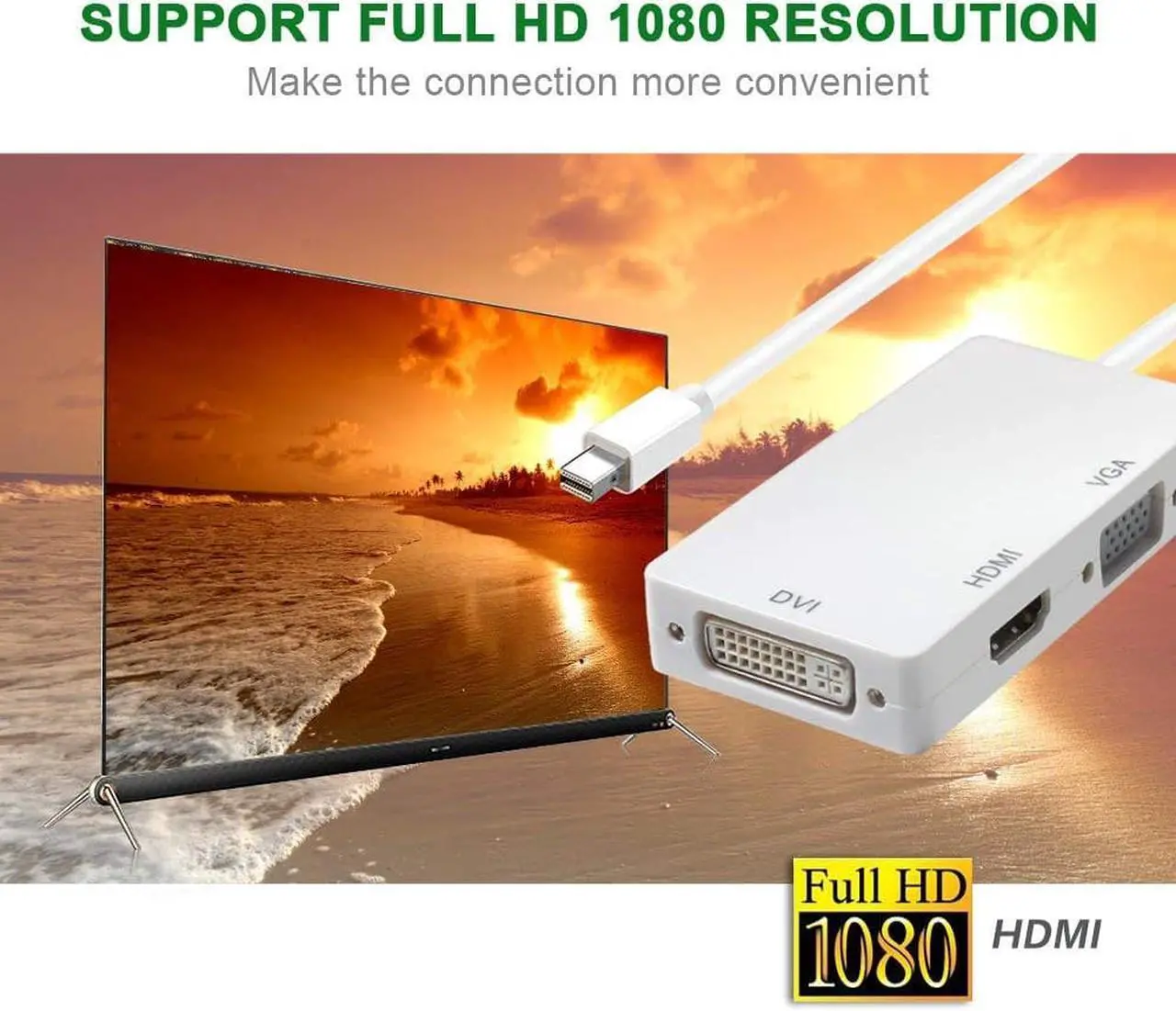 Alt view image 6 of 7 - Mini DisplayPort to HDMI VGA DVI Adapter Full 1080P HD Thunderbolt Port Converter for MacBook Air Pro iMac Surface Pro 3 4 ThinkPad Carbon