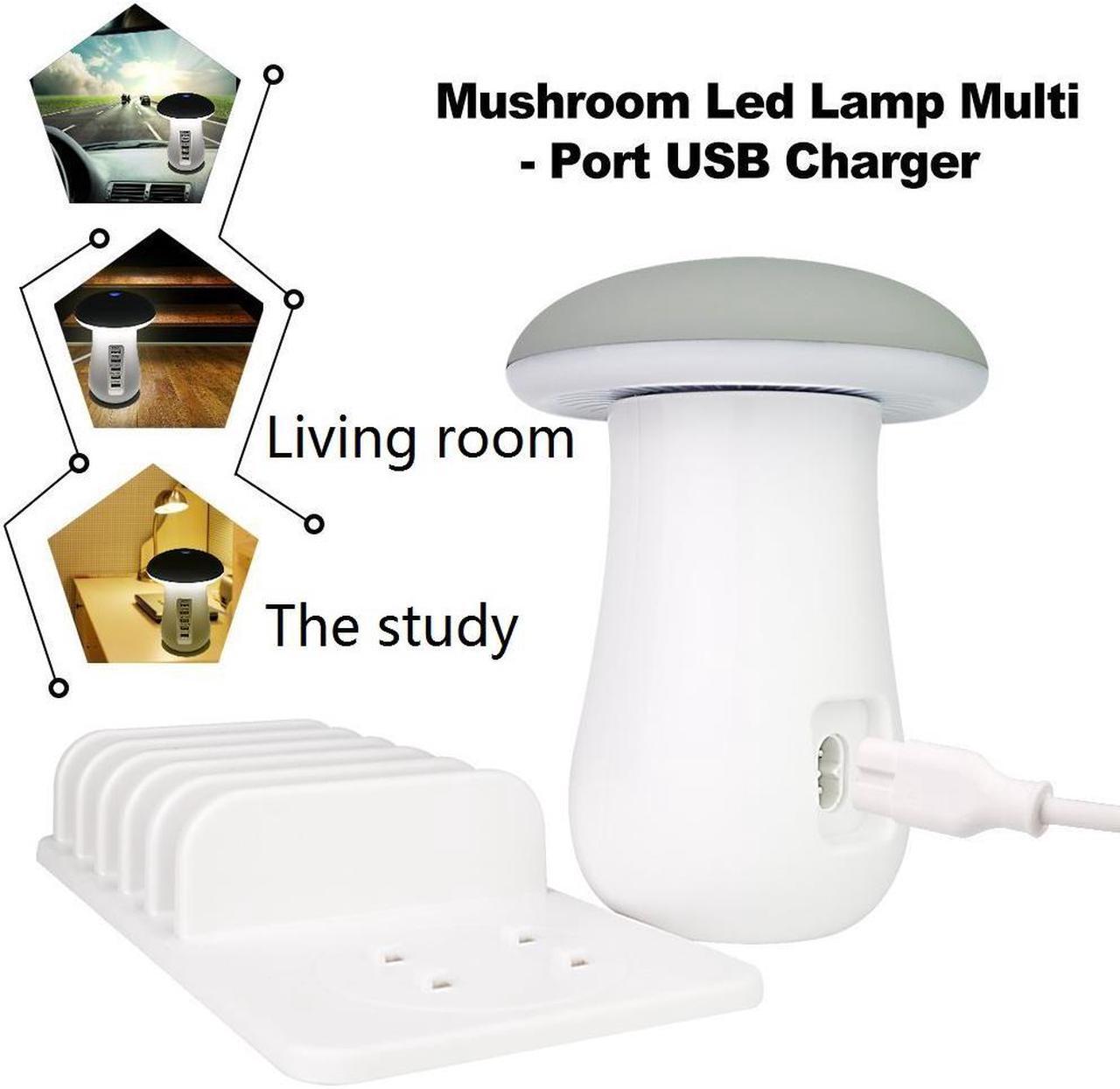 Alt view image 3 of 7 - Werleo USB Charger Station with QC 3.0 Quick Charge 5 Port Fast Charging Dock with Mushroom LED Lamp Universal Charger Stand Organizer for Multiple Devices Phones Tablets