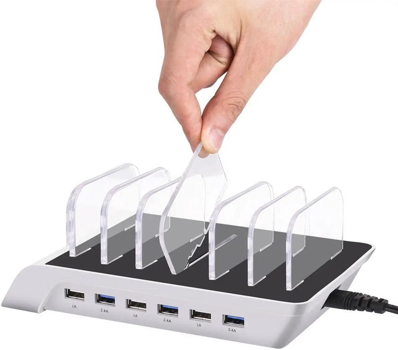 Alt view image 5 of 7 - 10.2A 6 Port USB Charging Station Dock Stand & Device Organizer Universal Desktop Tablet & Smartphone Multi-Device Hub Charging Dock for iPhone iPad Galaxy Tablets