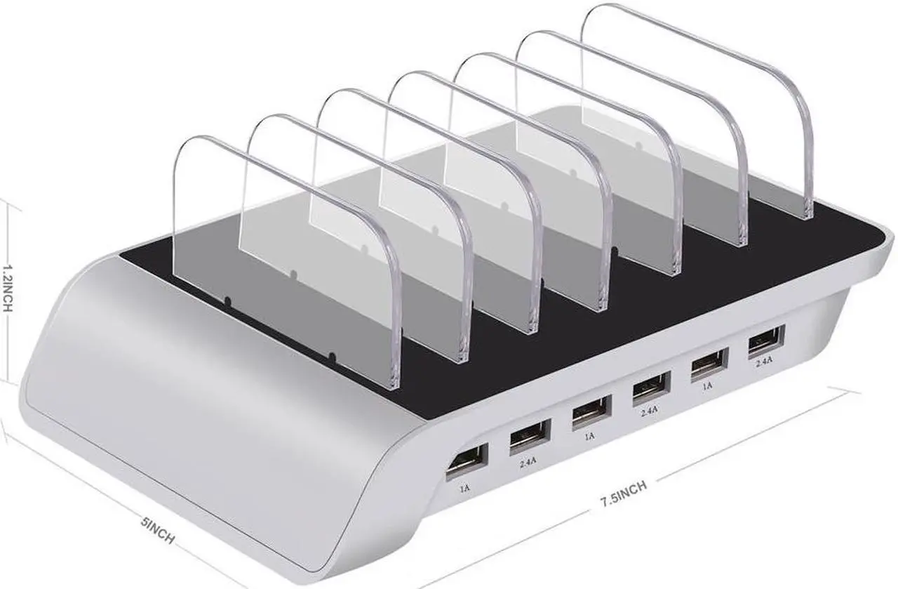 Alt view image 7 of 7 - 10.2A 6 Port USB Charging Station Dock Stand & Device Organizer Universal Desktop Tablet & Smartphone Multi-Device Hub Charging Dock for iPhone iPad Galaxy Tablets