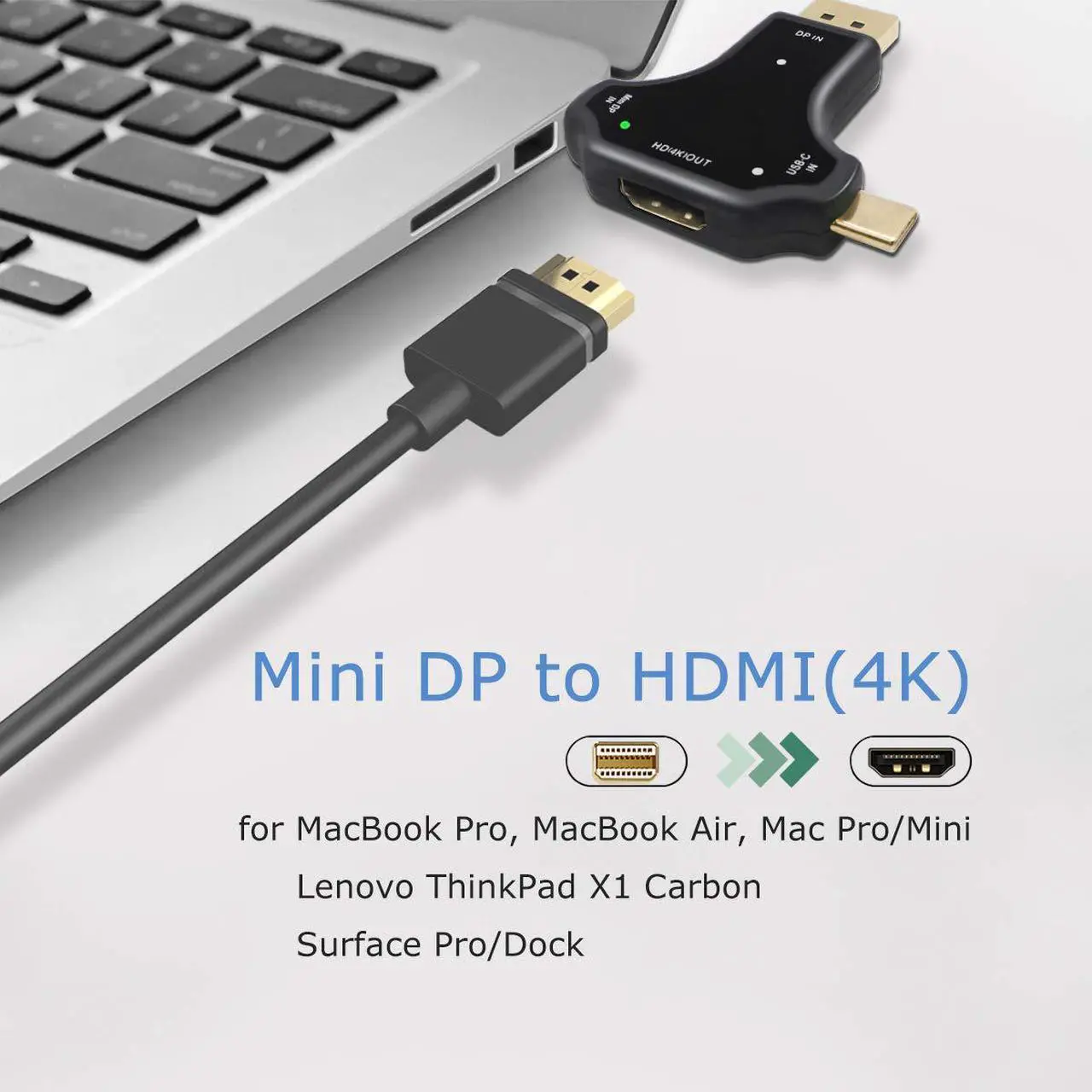 Alt view image 3 of 7 - DisplayPort Mini DP USB Type-C to HDMI Adapter  3-in-1 Mini DisplayPort ( Thunderbolt ) Type-C Port to HDMI Converter Compatible with MacBook Pro Macbook Air iPad Pro 2018 Mac Mini
