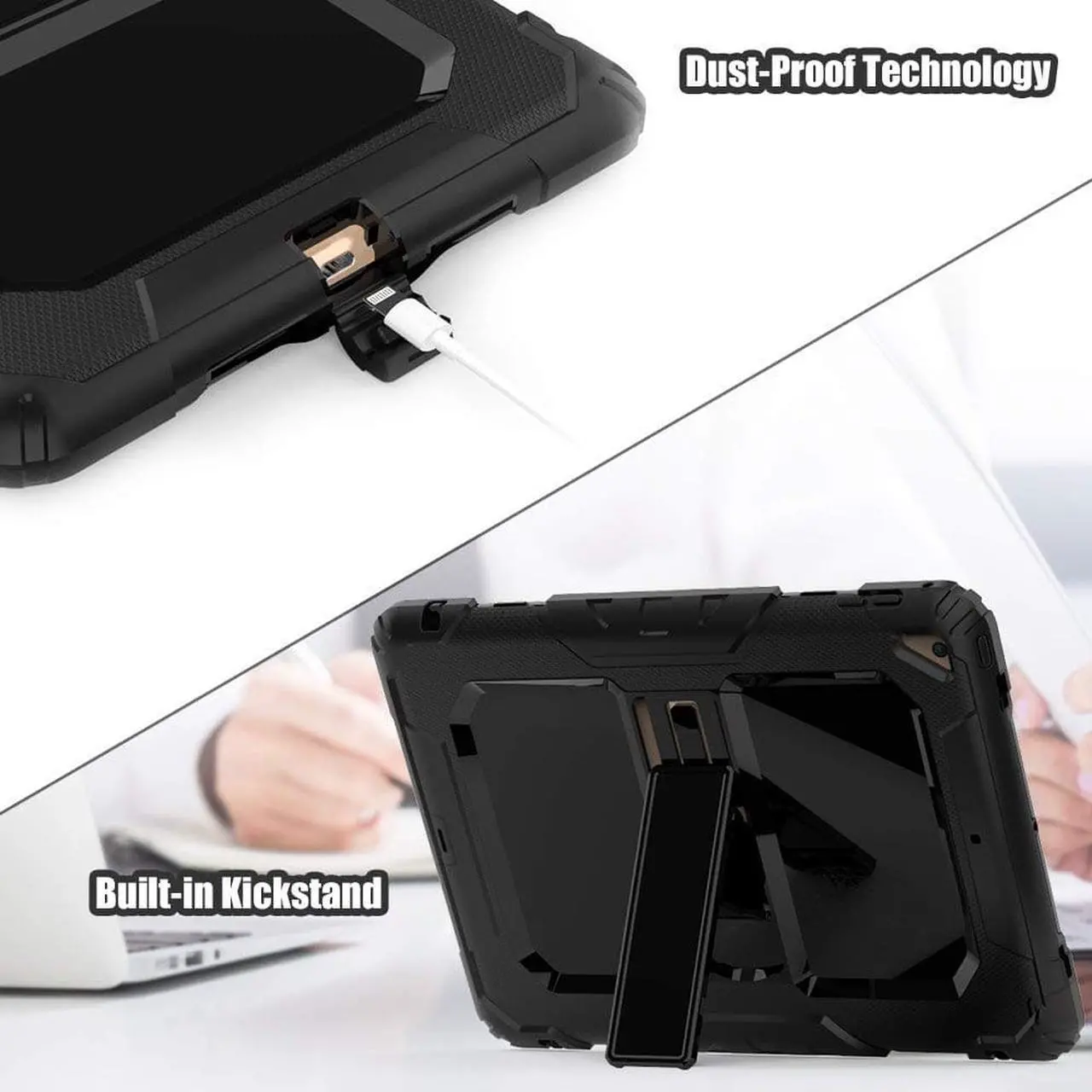 Alt view image 4 of 7 - iPad 9.7 Case iPad Air 2 Cover Heavy Duty Rugged Shockproof Silicone Protective Case With Stand & Shoulder Strap For Apple iPad Air 2 / iPad Pro 9.7 / iPad 9.7 2017 2018 iPad 5th / 6th Generation