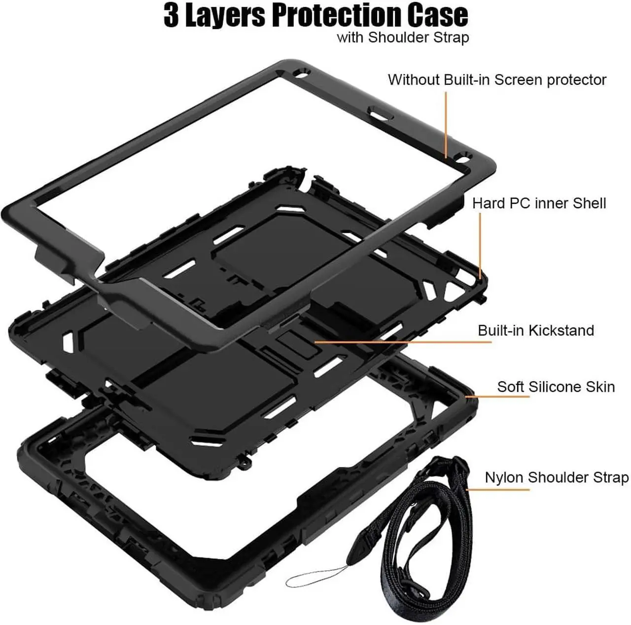 Alt view image 6 of 7 - iPad 9.7 Case iPad Air 2 Cover Heavy Duty Rugged Shockproof Silicone Protective Case With Stand & Shoulder Strap For Apple iPad Air 2 / iPad Pro 9.7 / iPad 9.7 2017 2018 iPad 5th / 6th Generation