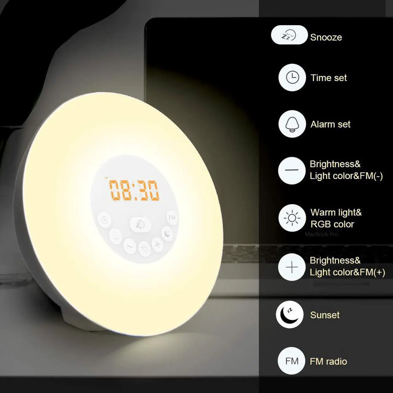 Alt view image 7 of 7 - Wake Up Light Werleo Nature Light Sunrise Simulation Alarm Clock Touch Control Night Light for Bedrooms Snooze Function Wake-Up Light with USB Charger FM Radio for Heavy Sleepers
