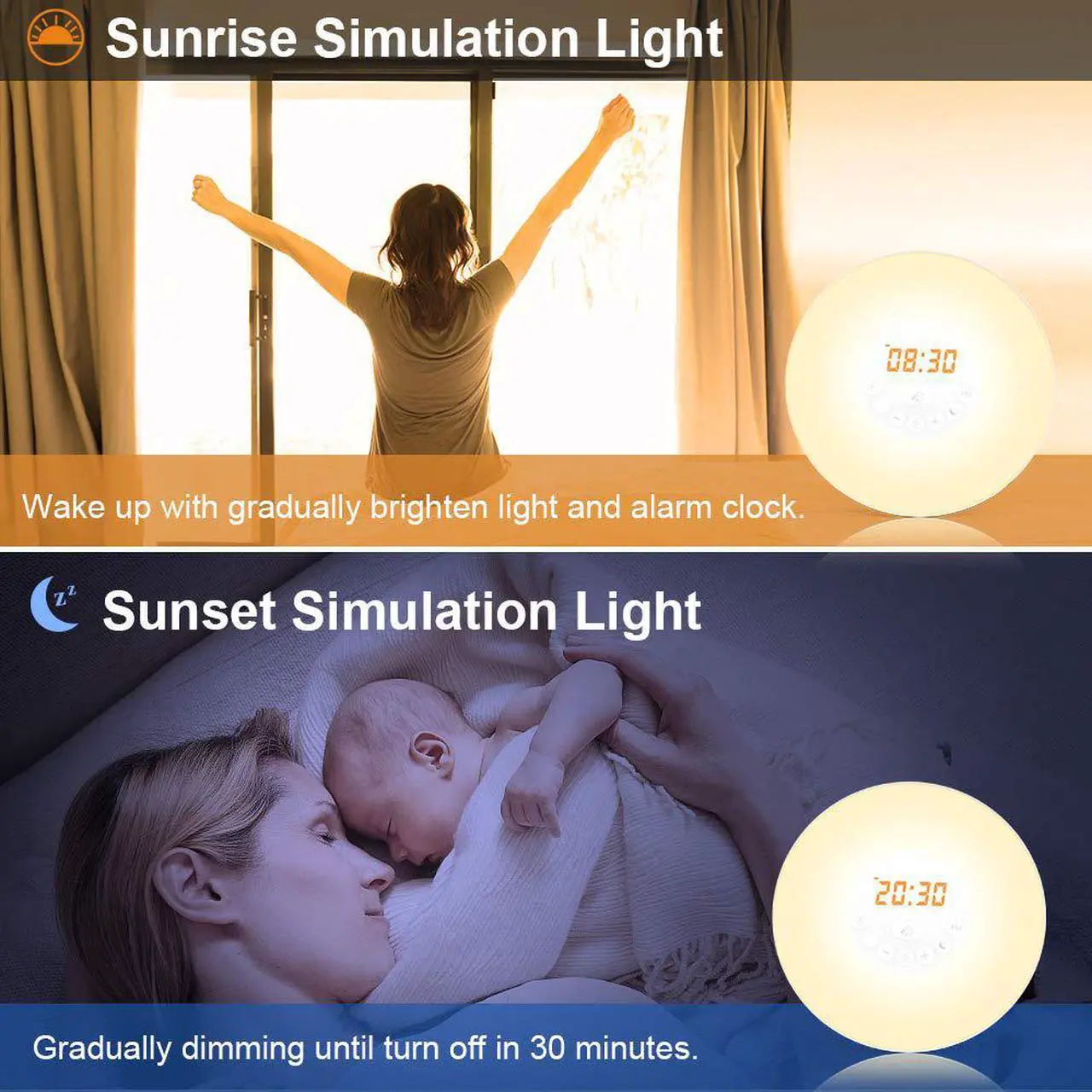 Alt view image 4 of 7 - Wake Up Light Werleo Nature Light Sunrise Simulation Alarm Clock Touch Control Night Light for Bedrooms Snooze Function Wake-Up Light with USB Charger FM Radio for Heavy Sleepers