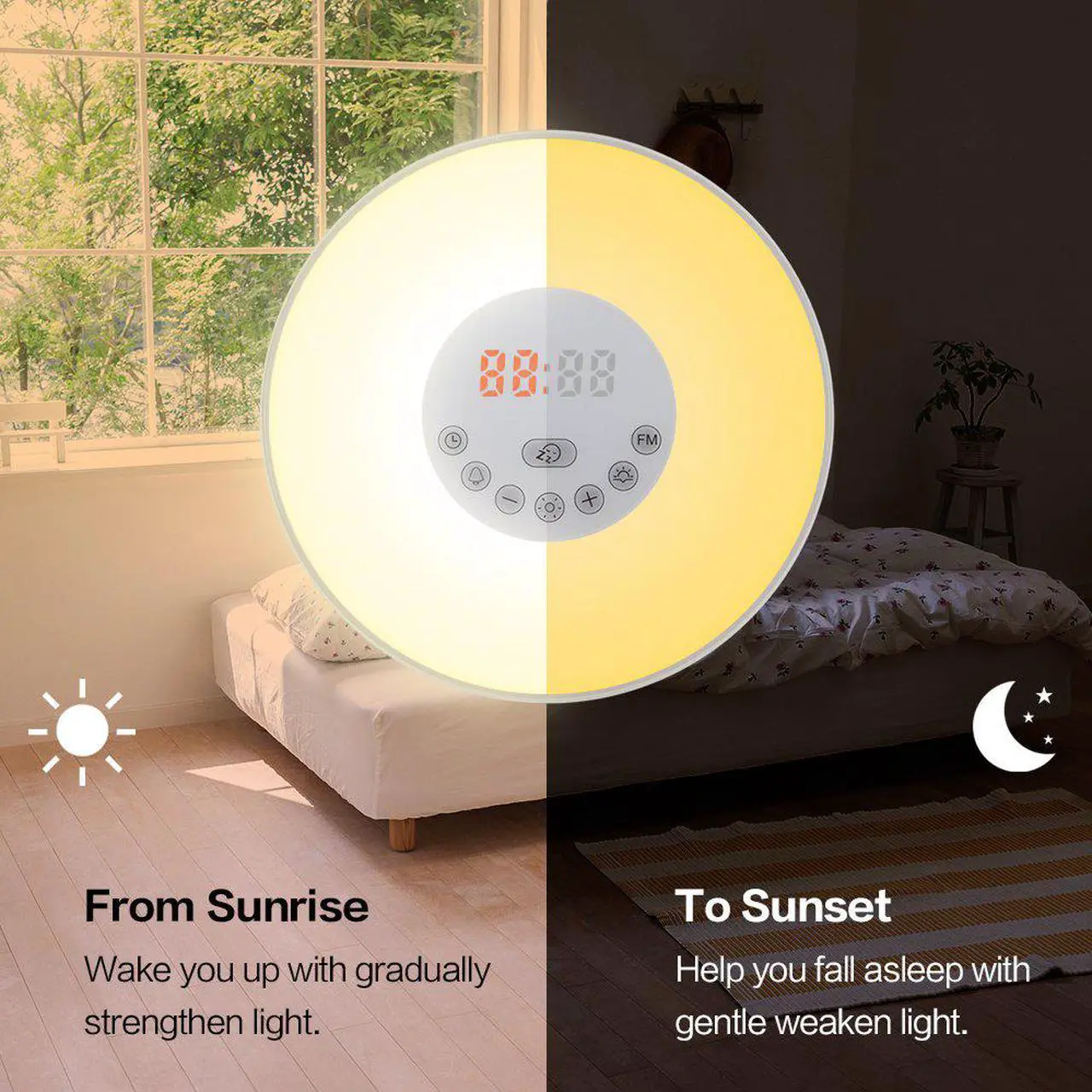 Alt view image 5 of 7 - Wake Up Light Werleo Nature Light Sunrise Simulation Alarm Clock Touch Control Night Light for Bedrooms Snooze Function Wake-Up Light with USB Charger FM Radio for Heavy Sleepers