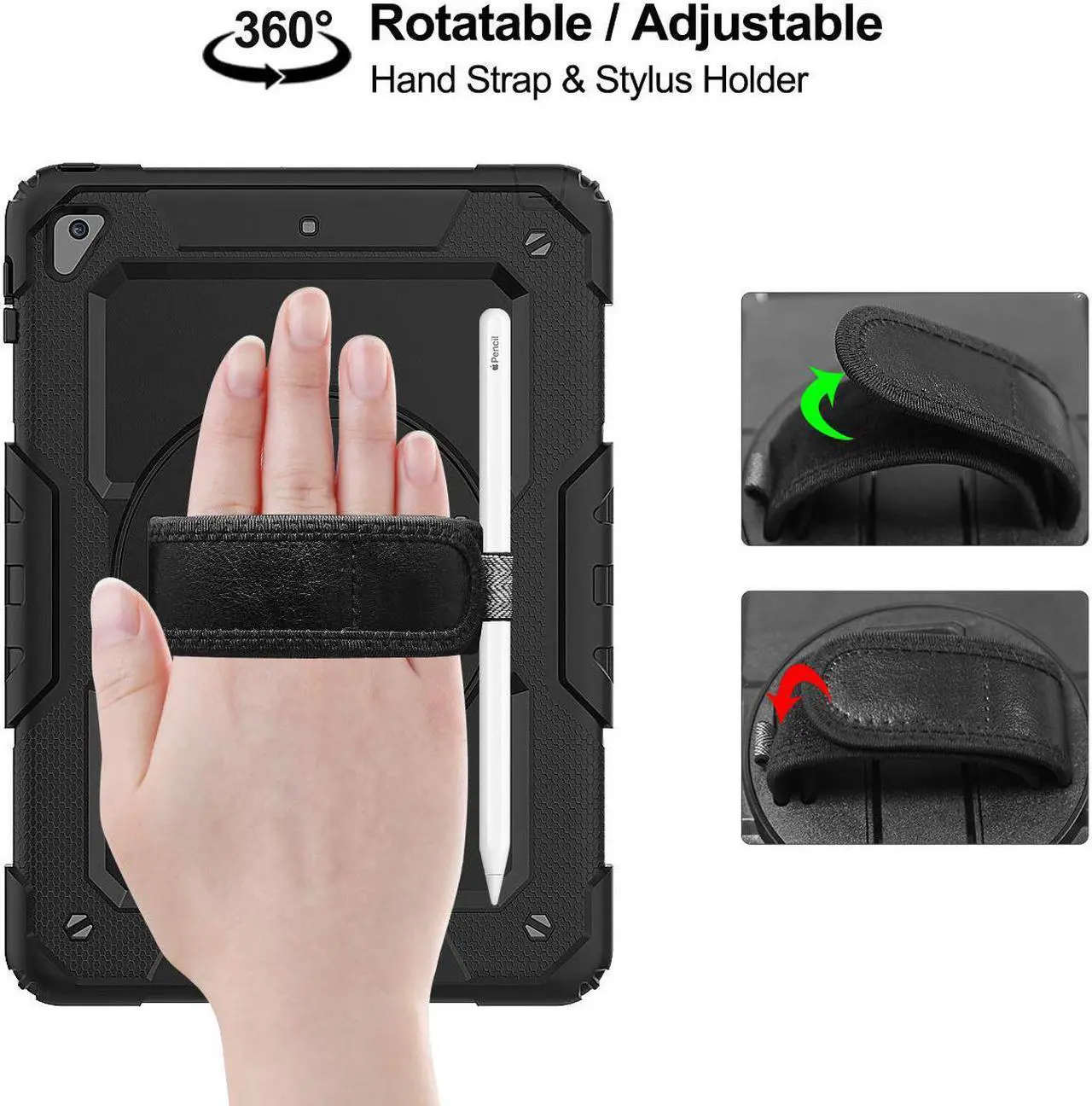 Alt view image 4 of 7 - iPad 6th 5th Generation Case New iPad 9.7 Inch 2018 2017 Case Full-body Shock Proof Hybrid Armor Protective Case Cover with 360 Rotating Stand & Strap for Apple iPad 5th / 6th iPad Air 2 iPad Pro 9.7
